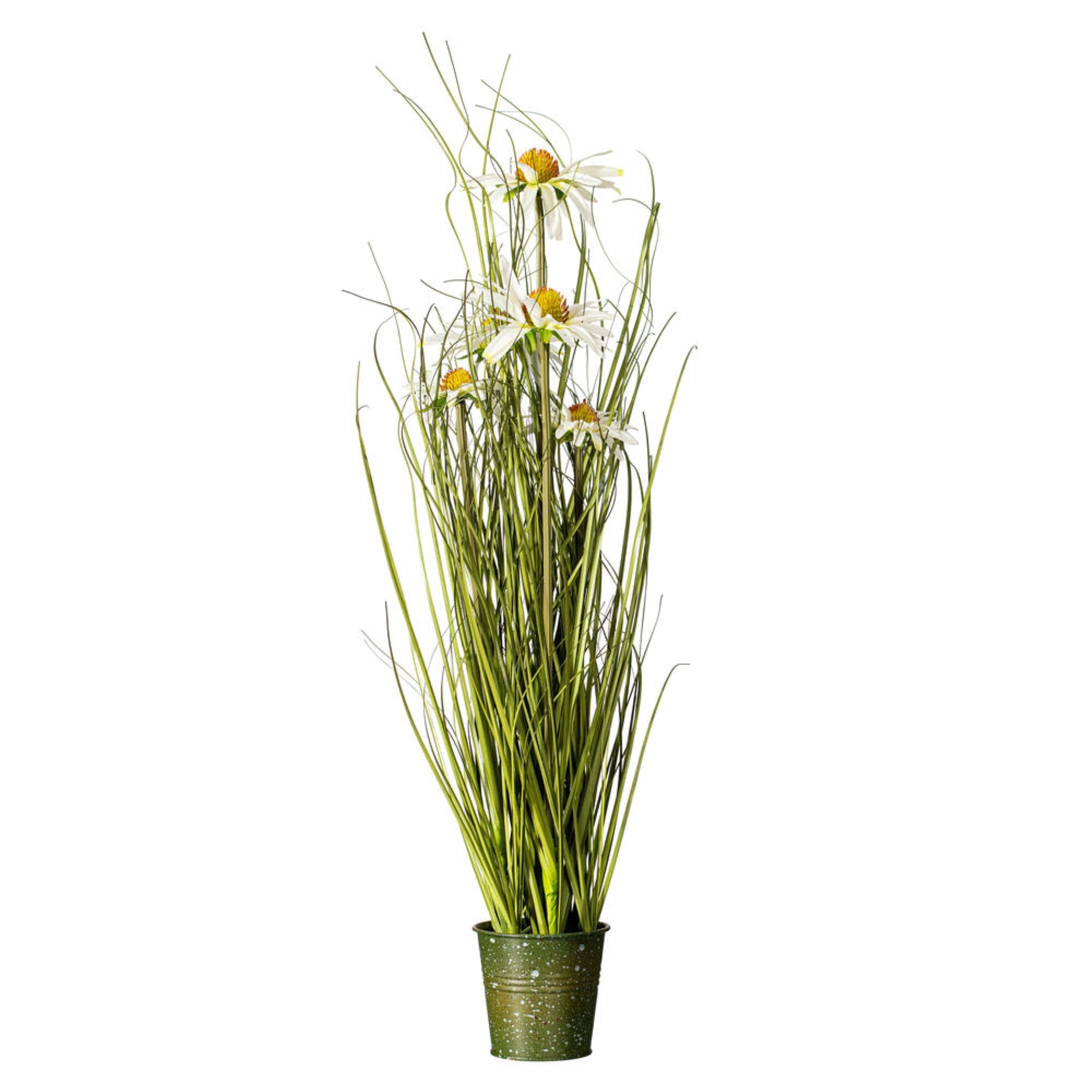 Vickerman 24” Artificial Potted Green Grass and Daisies.