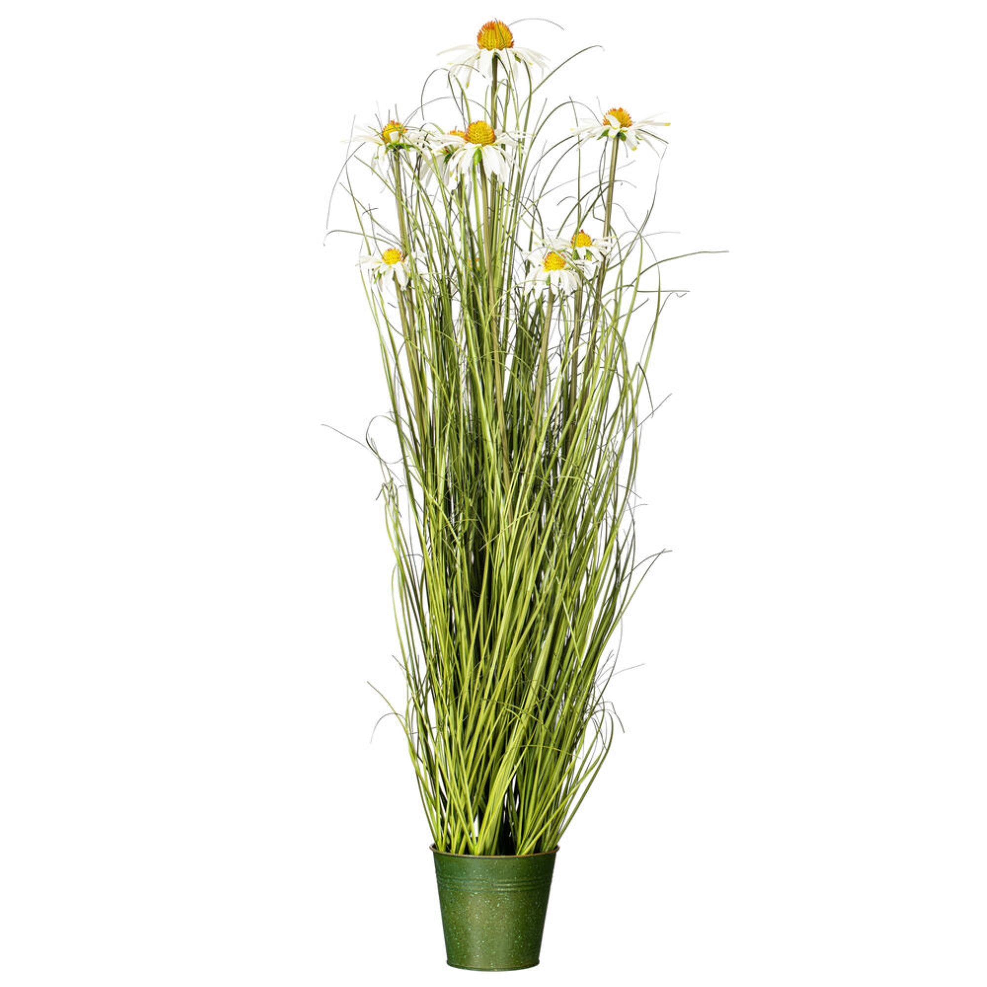 Vickerman 37” Artificial Potted Green Grass and Daisies.