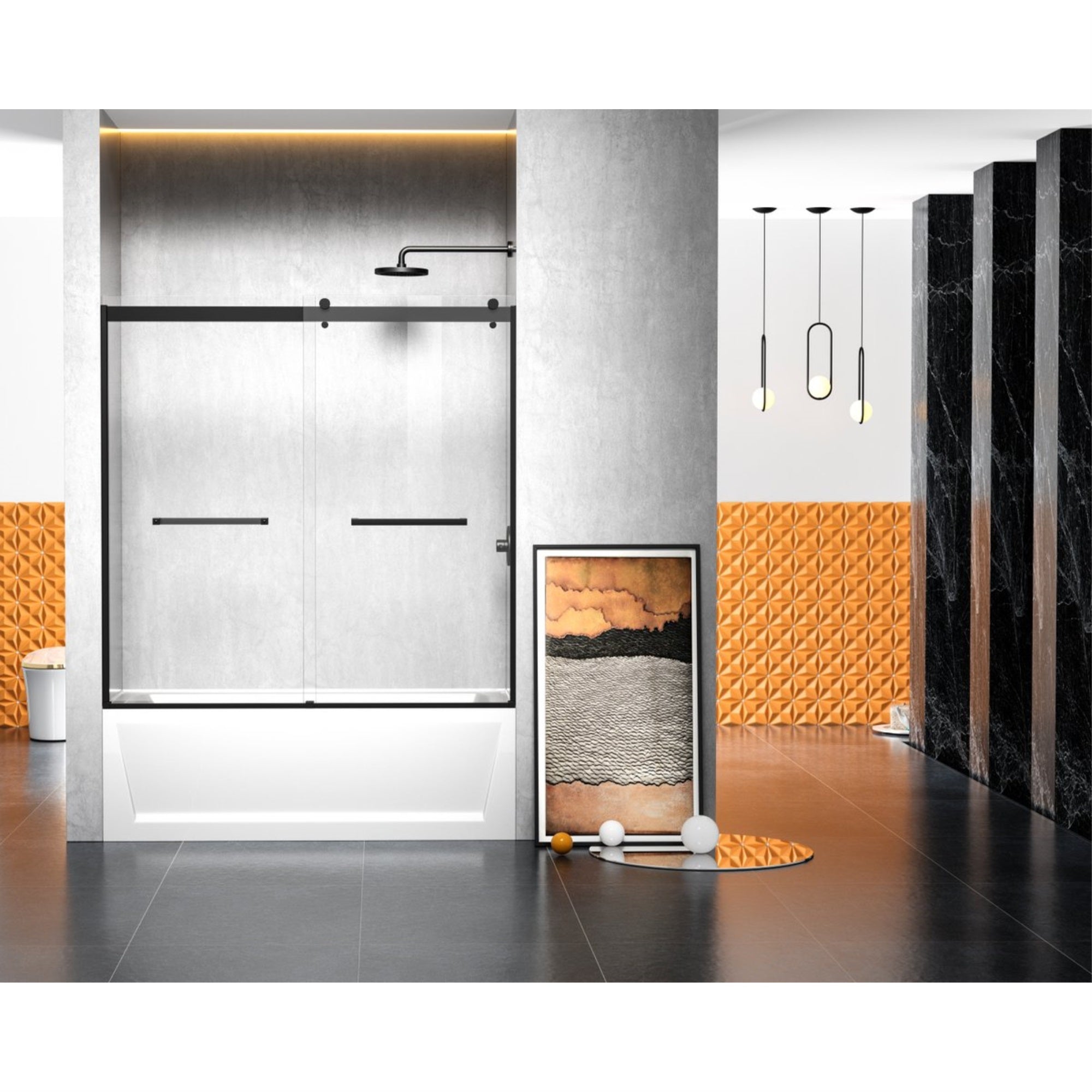 Frameless Tub Door 60 X 60 Matte Black