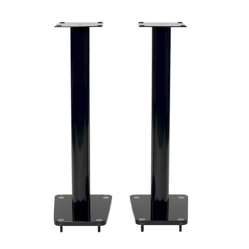 32″ Tempered glass & metal speaker stand in Gloss Black finish. Sold as pair