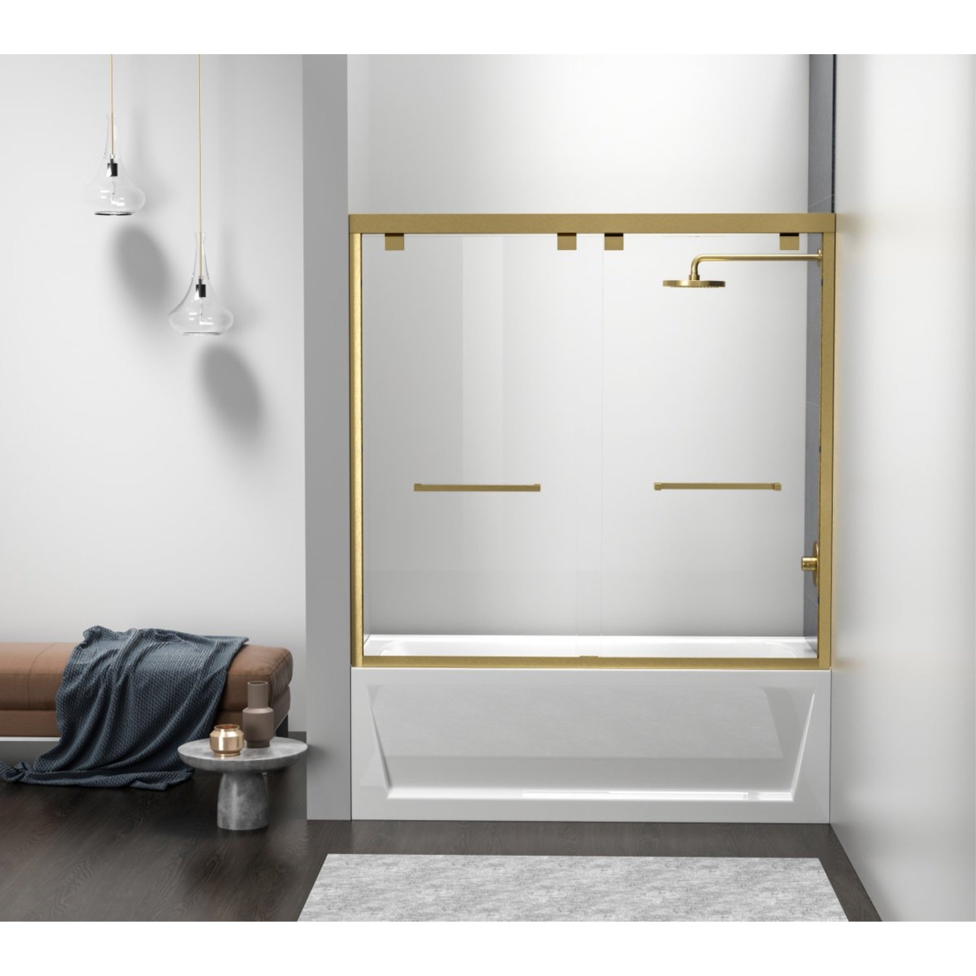 Semi-Frameless Tub Door 60 X 60 Brushed Gold