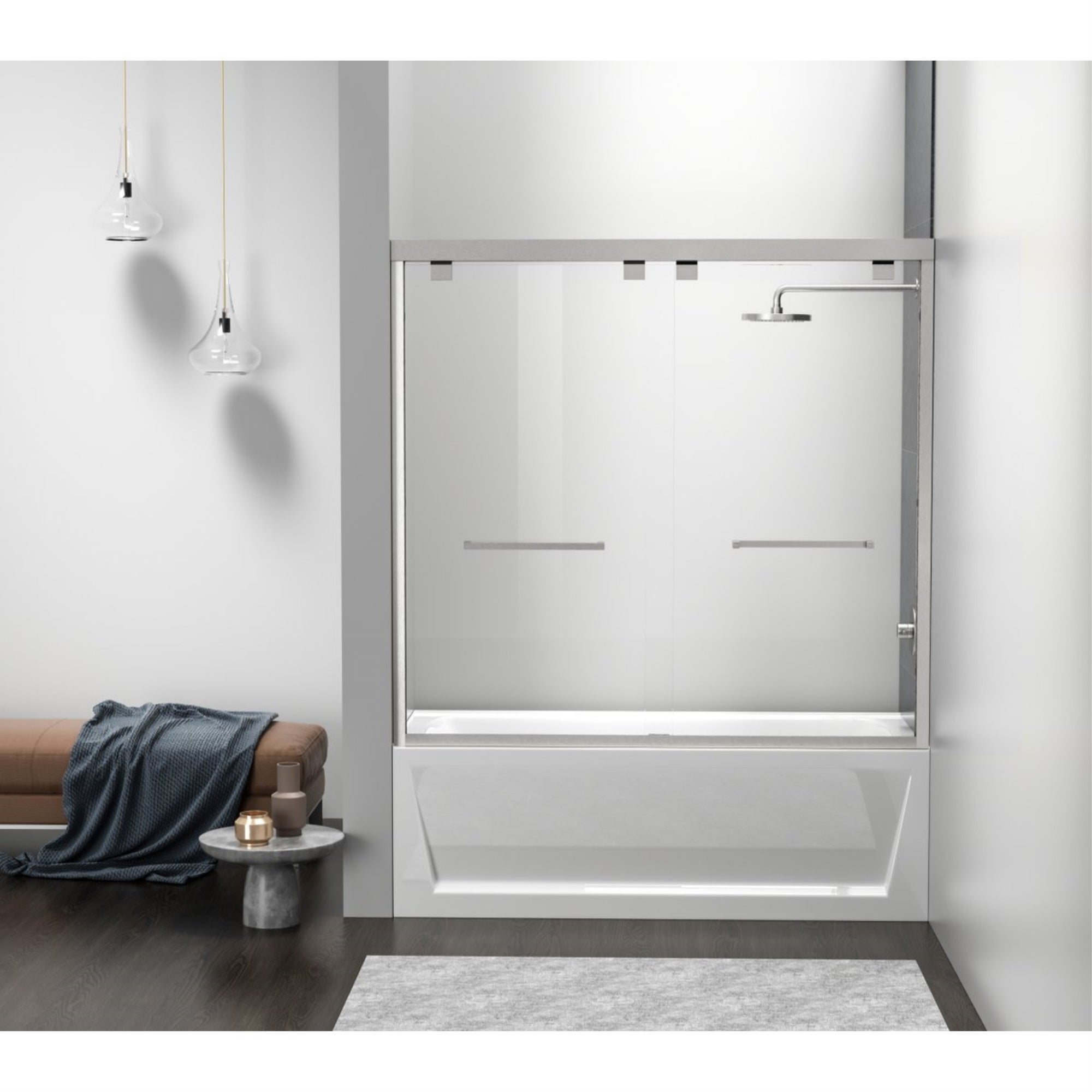 Semi-Frameless Tub Door 60 X 60 Brushed Nickel
