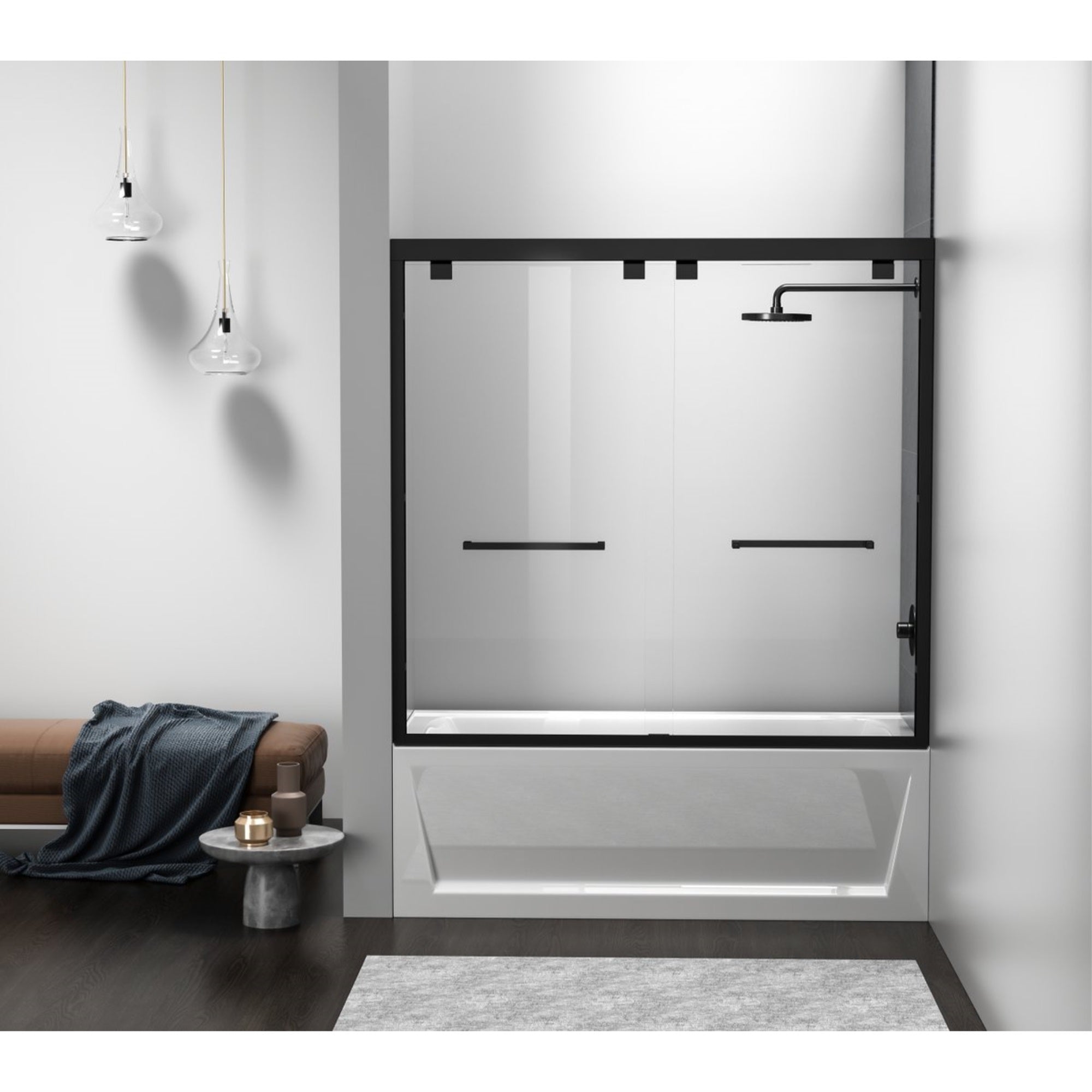 Semi-Frameless Tub Door 60 X 60 Matte Black