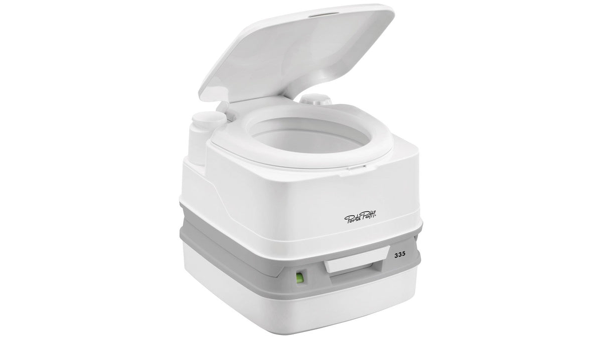 Porta Potti 335: 2.6 Fresh Water 2.5 Gal Waste Water 27 Avg Flushes