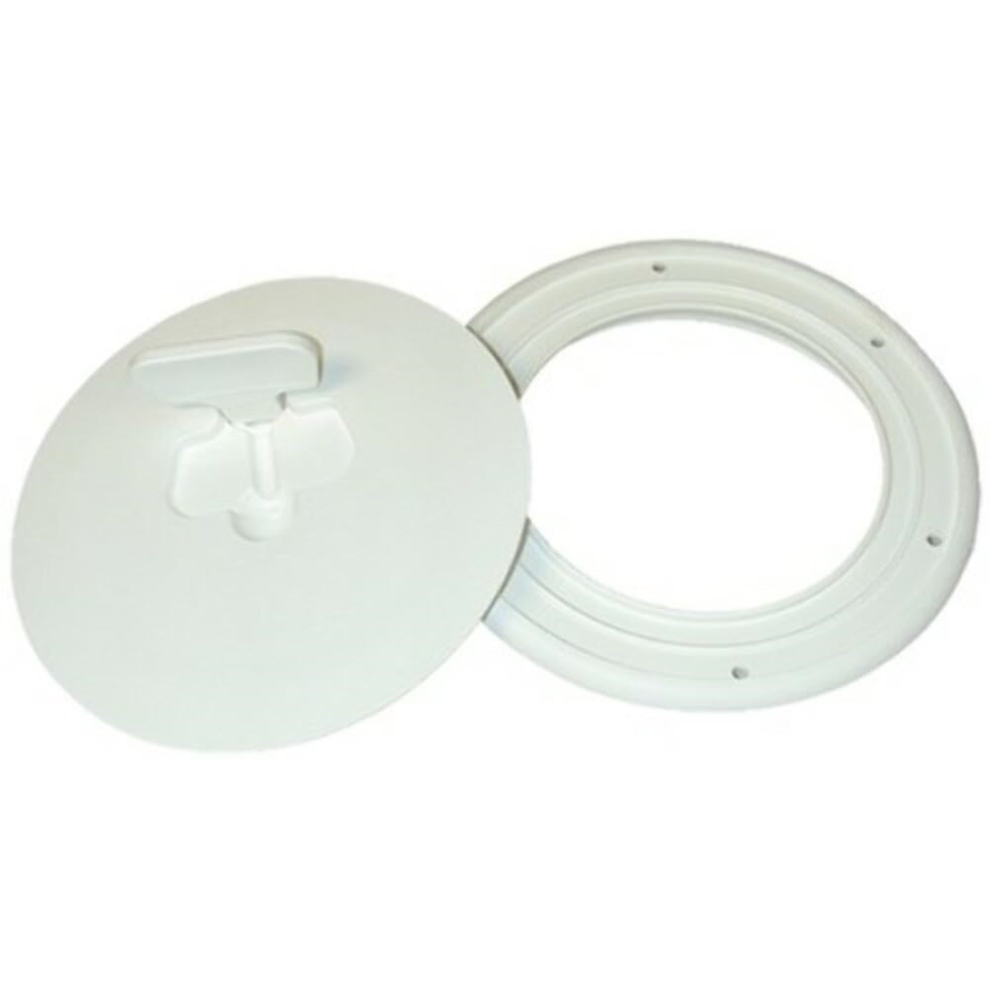 T. H. Marine T-H Marine Boat Hatch Deck Access Plate - Cam-Out Quick Release Round Inspection Hatch Port Hole Cover Plate Includes Textured Waterproof Lid - 8', White