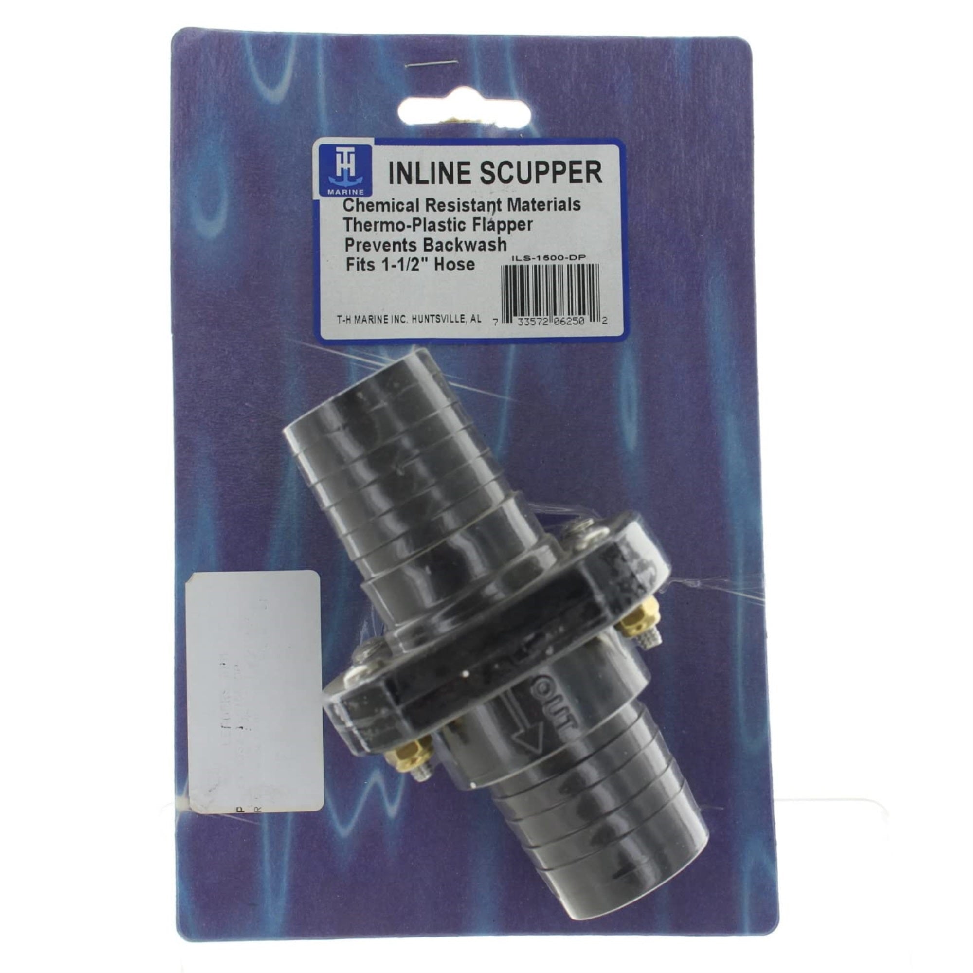 T. H. Marine T-H Marine Double Barb Inline Scupper Check Valve - Fits 1-1/2' Hose, Black
