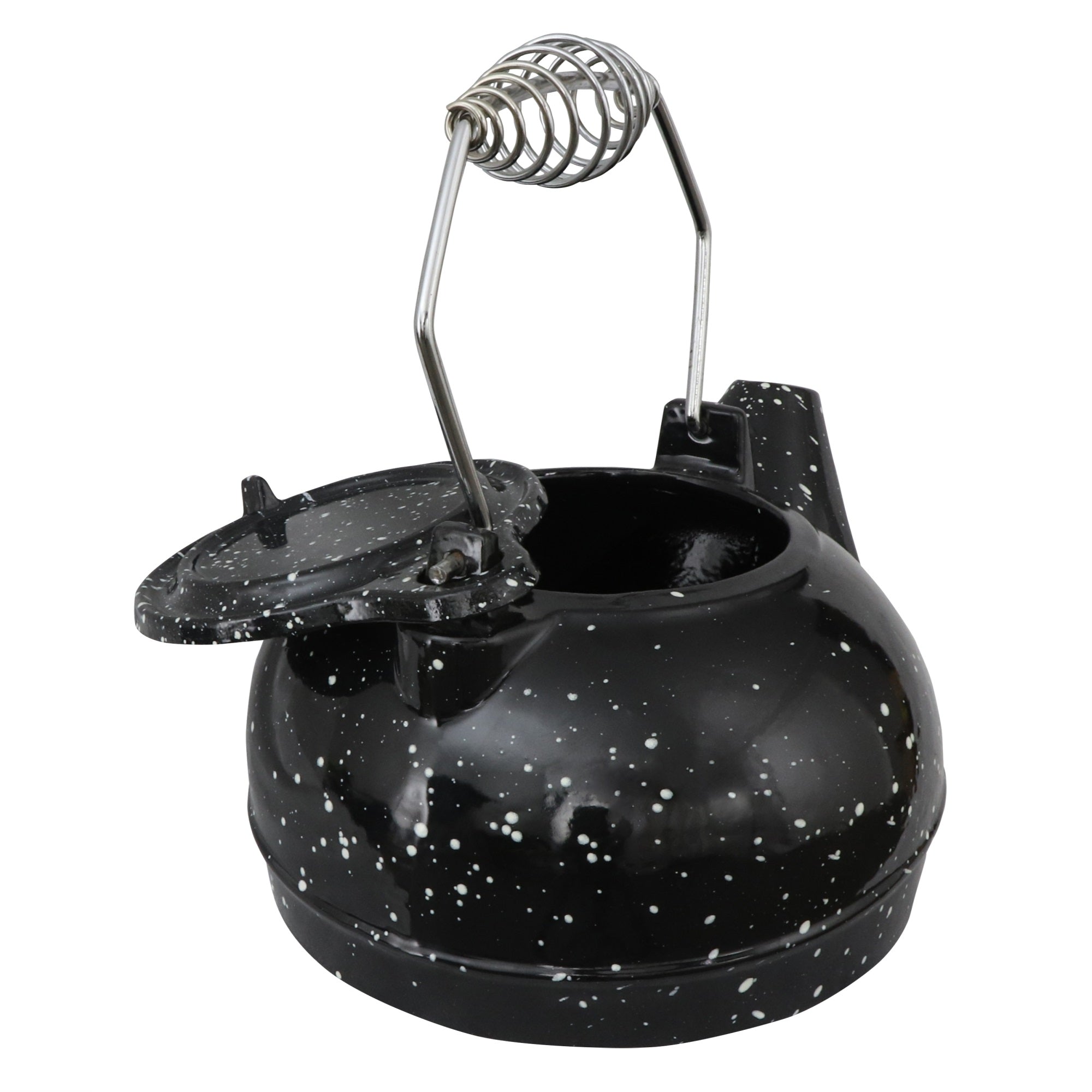 3 Qt Enameled Porcelain Steamer Kettle - Black With White Spec