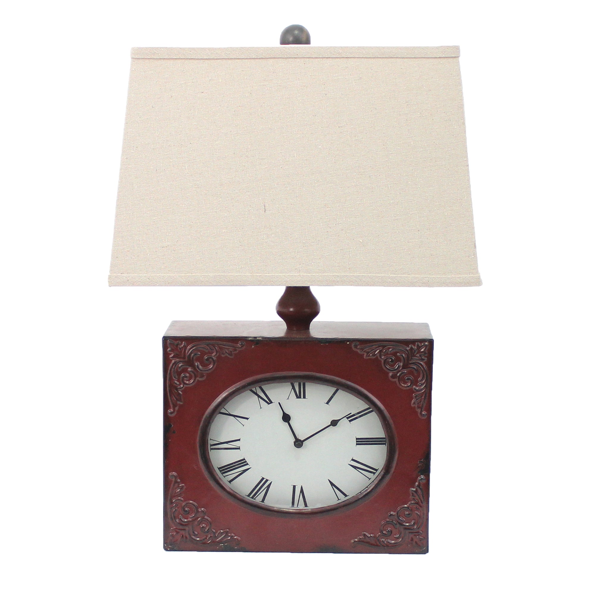 Vintage Red Table Lamp With Metal Clock Base