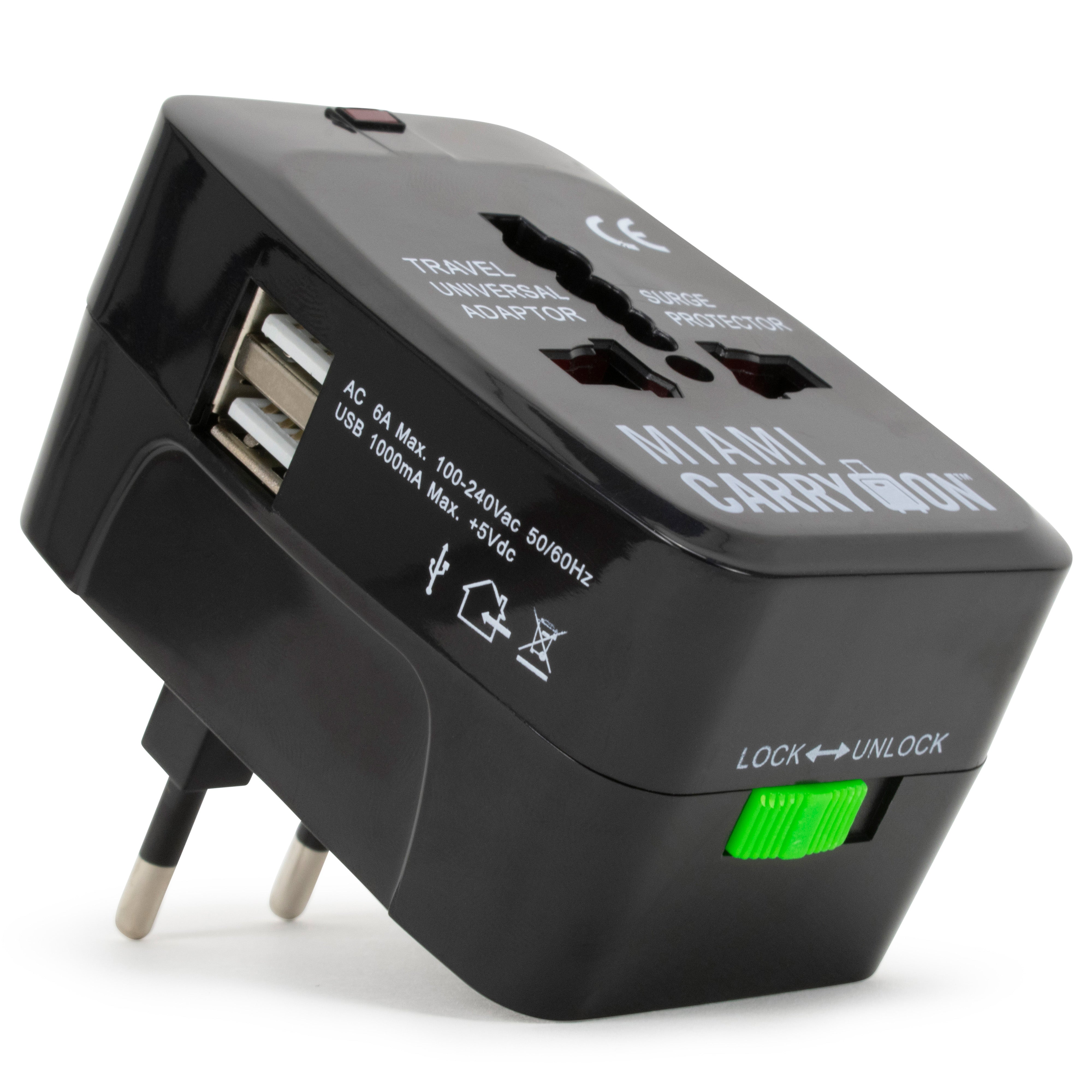 19V69 ITALIA International Travel Adapter with Two USB Ports (Black)