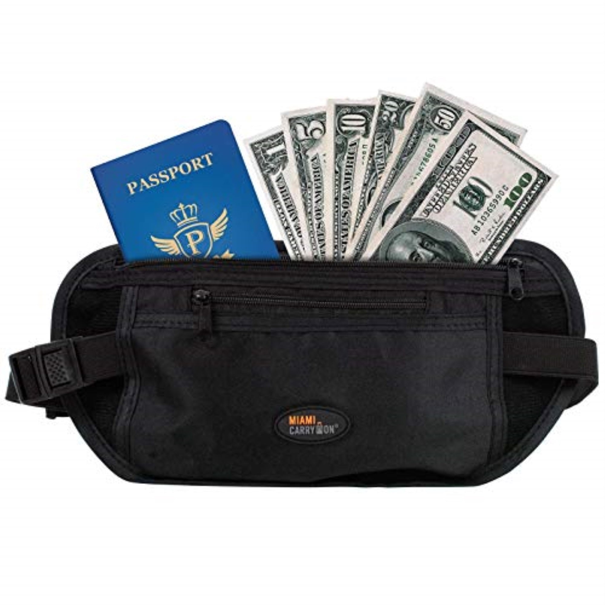 19V69 ITALIA Hidden Security Waist Money Belt / Passport Belt (Black)