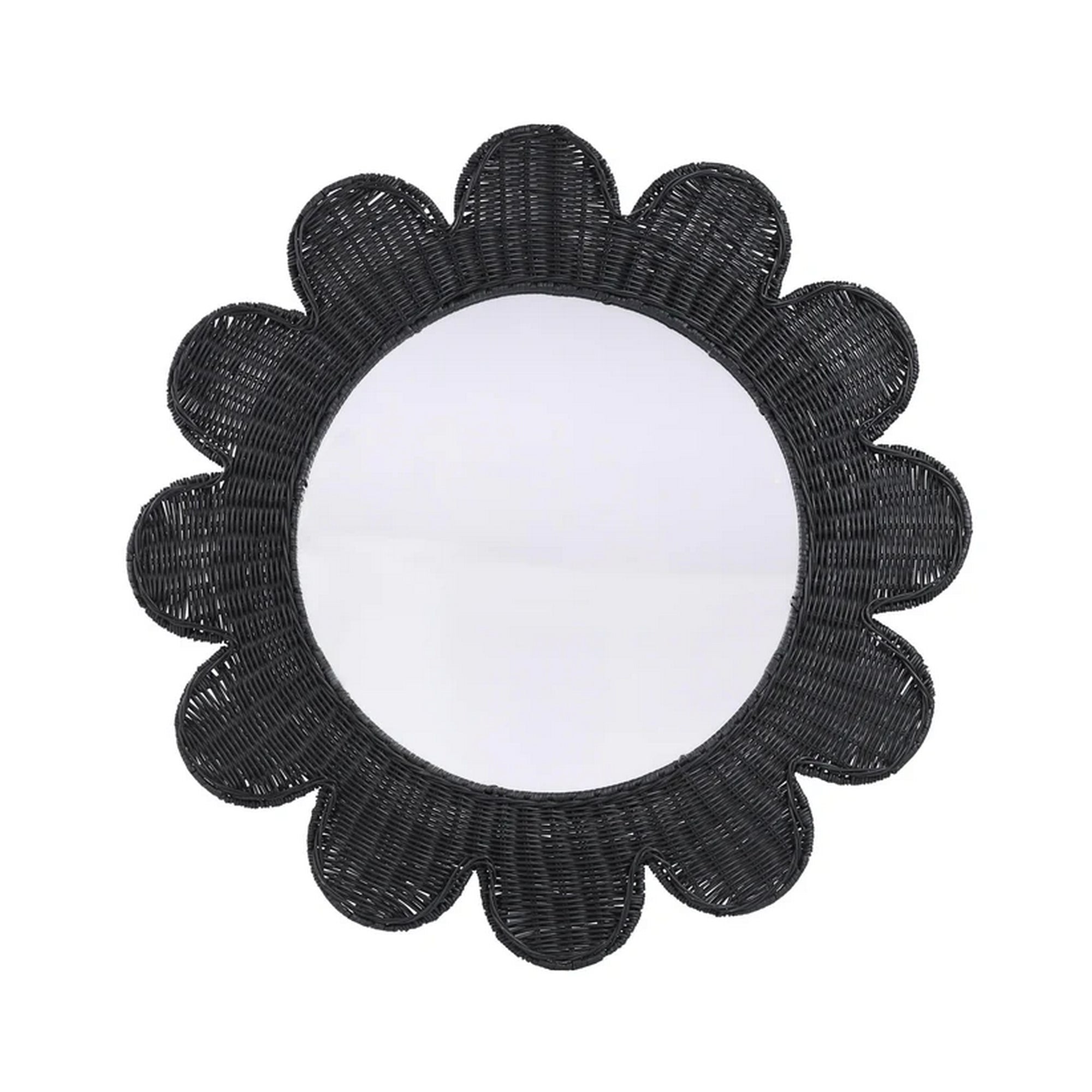 Coralie Black Rattan Round Mirror