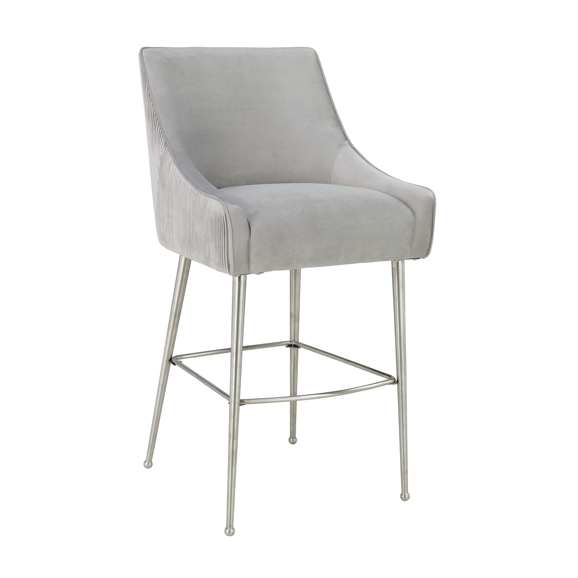 Beatrix Pleated Light Grey Velvet Counter Stool