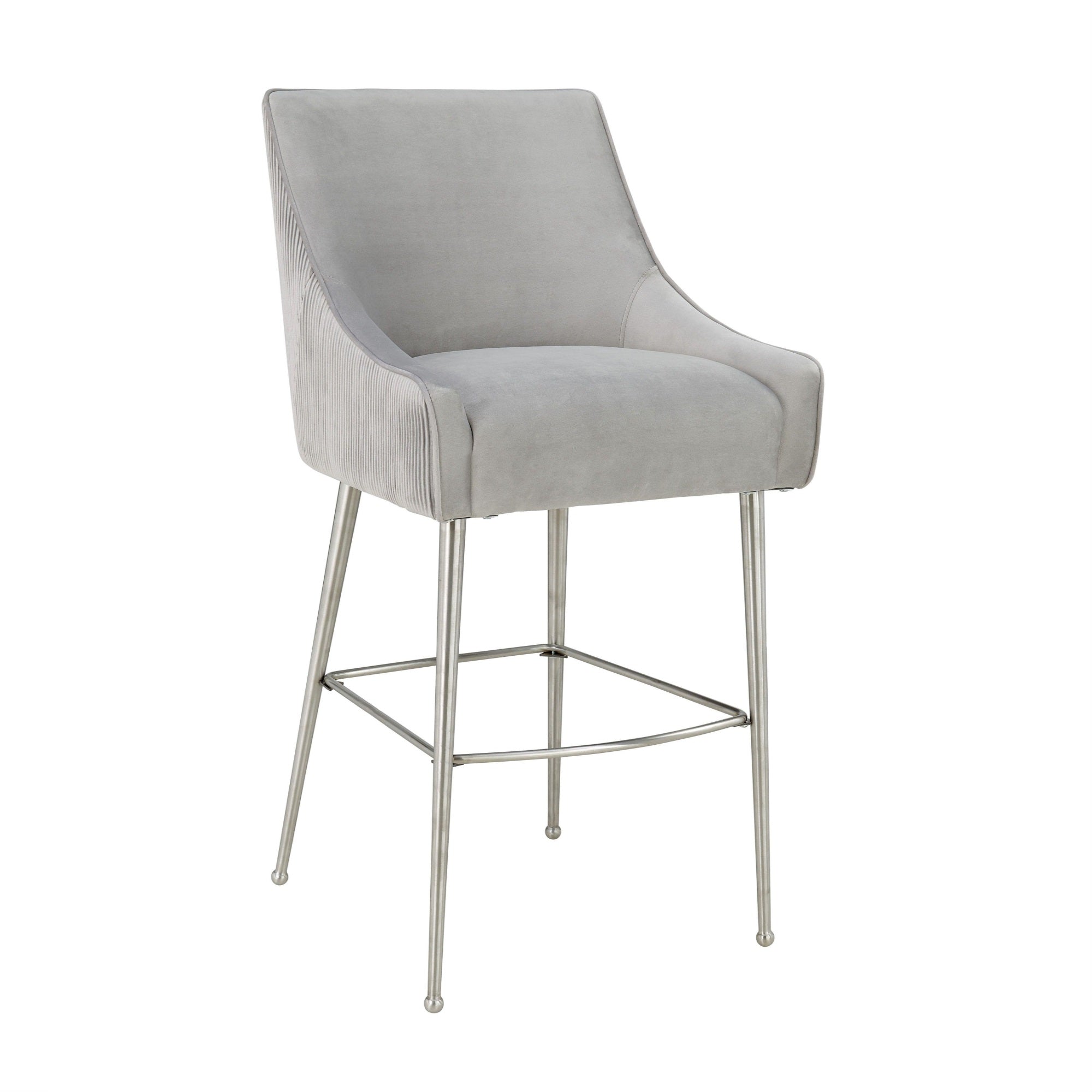 Beatrix Pleated Light Grey Velvet Bar Stool