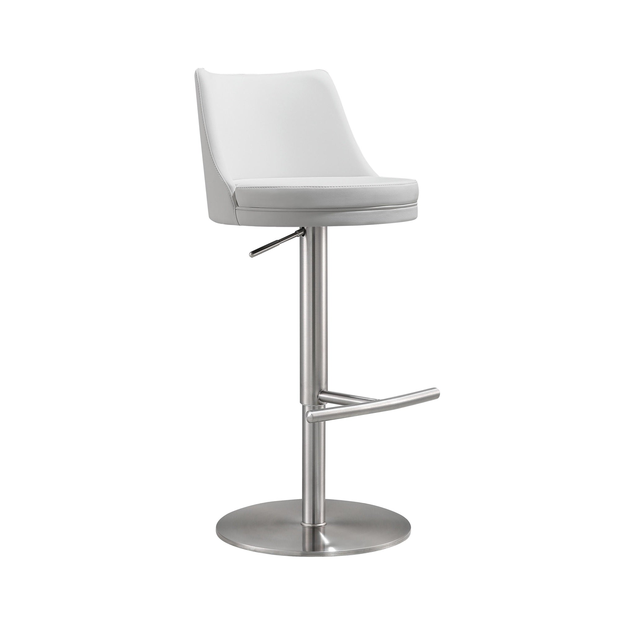Reagan White Performance Vegan Leather And Silver Adjustable Stool