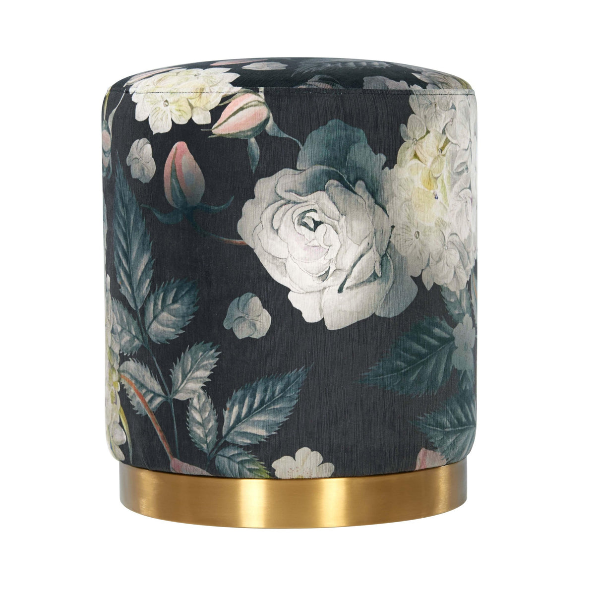 Opal Floral Velvet Ottoman With Gold Base