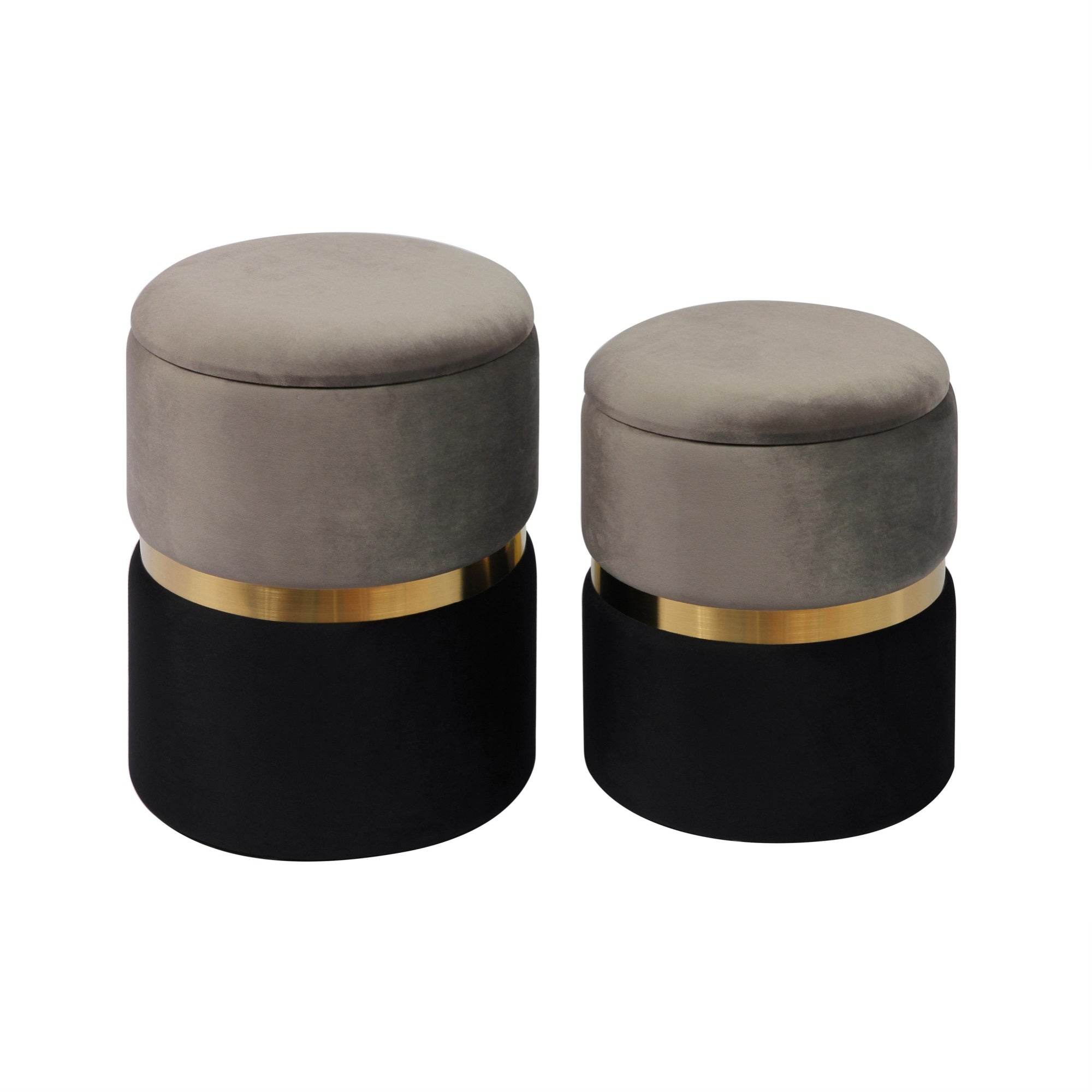Grey Velvet Storage Ottomans - Set of 2