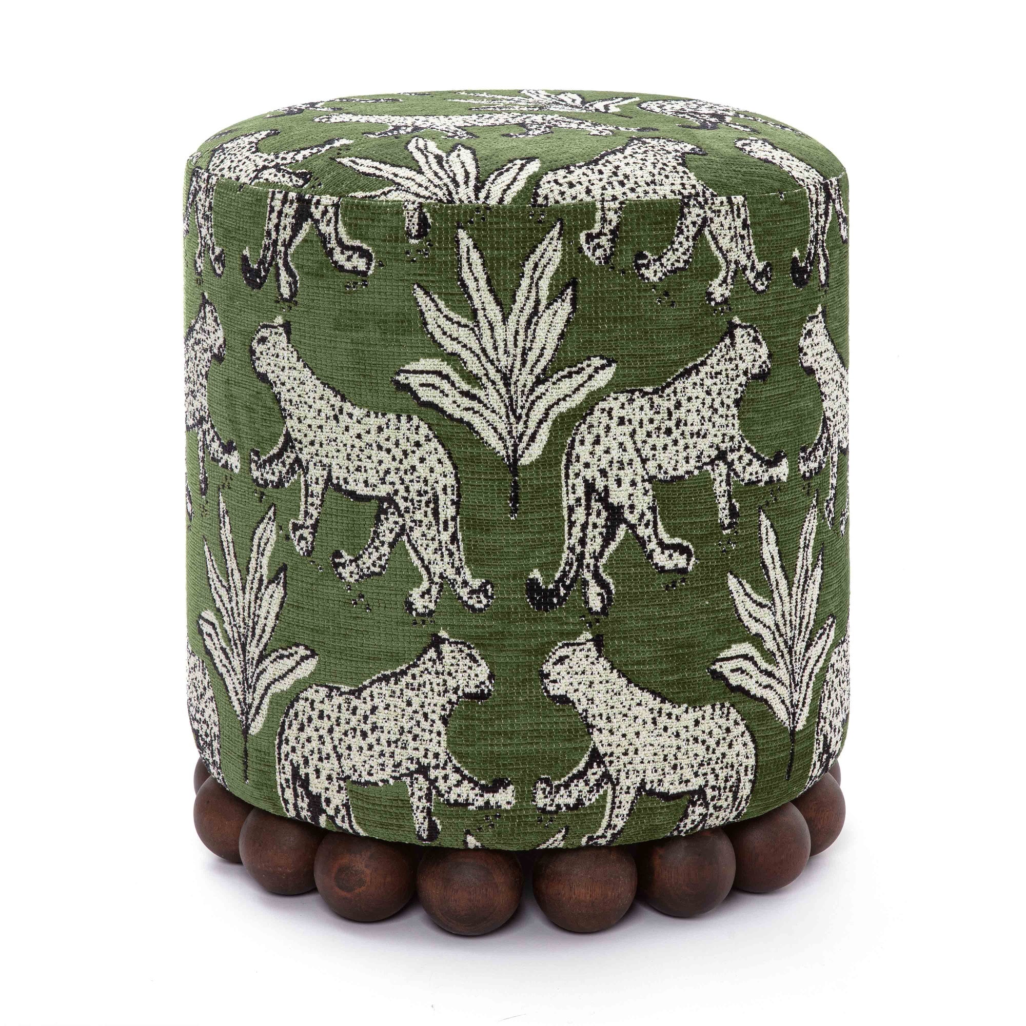 Dex Olive Green Leopard  Ottoman