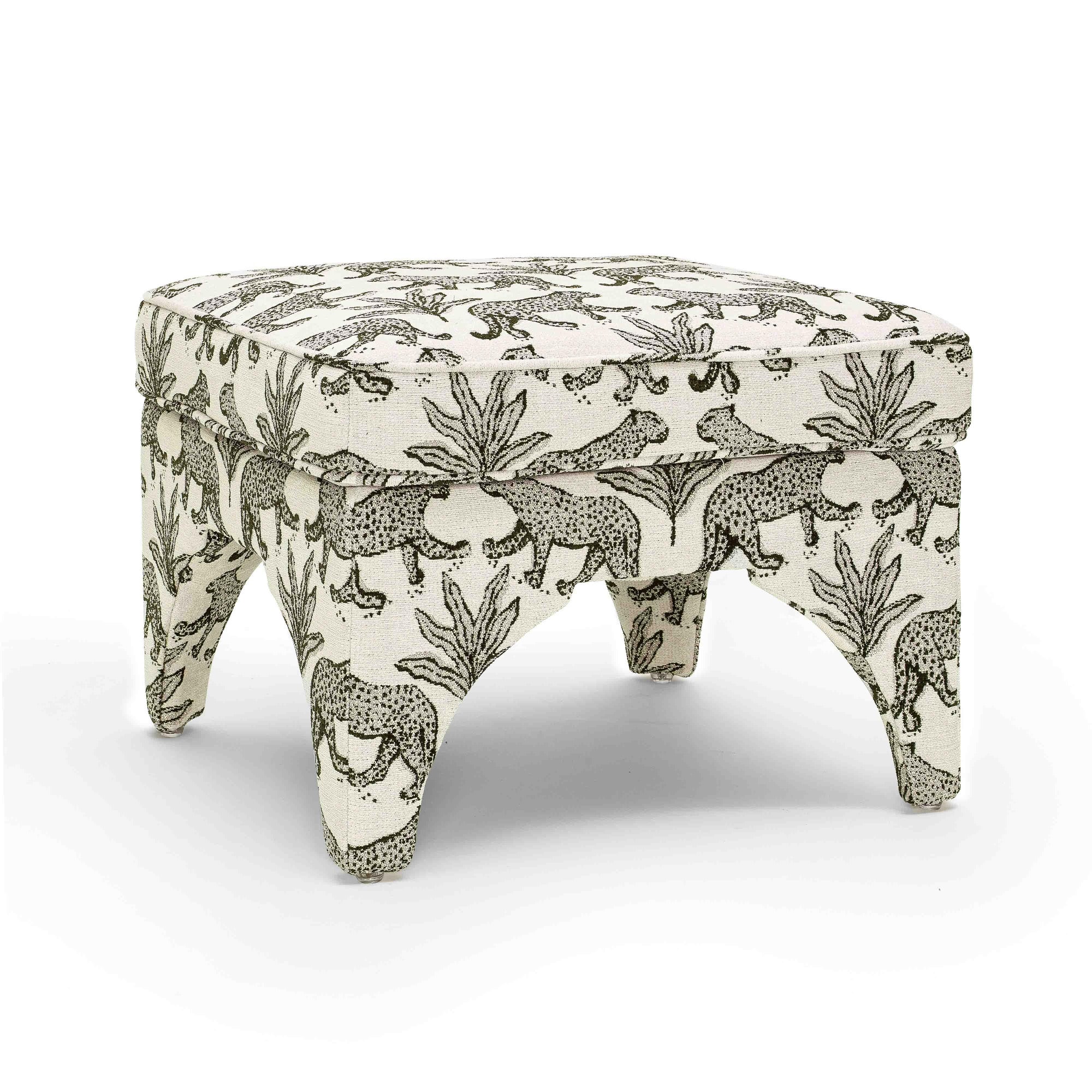 Raji Cream Leopard  Ottoman