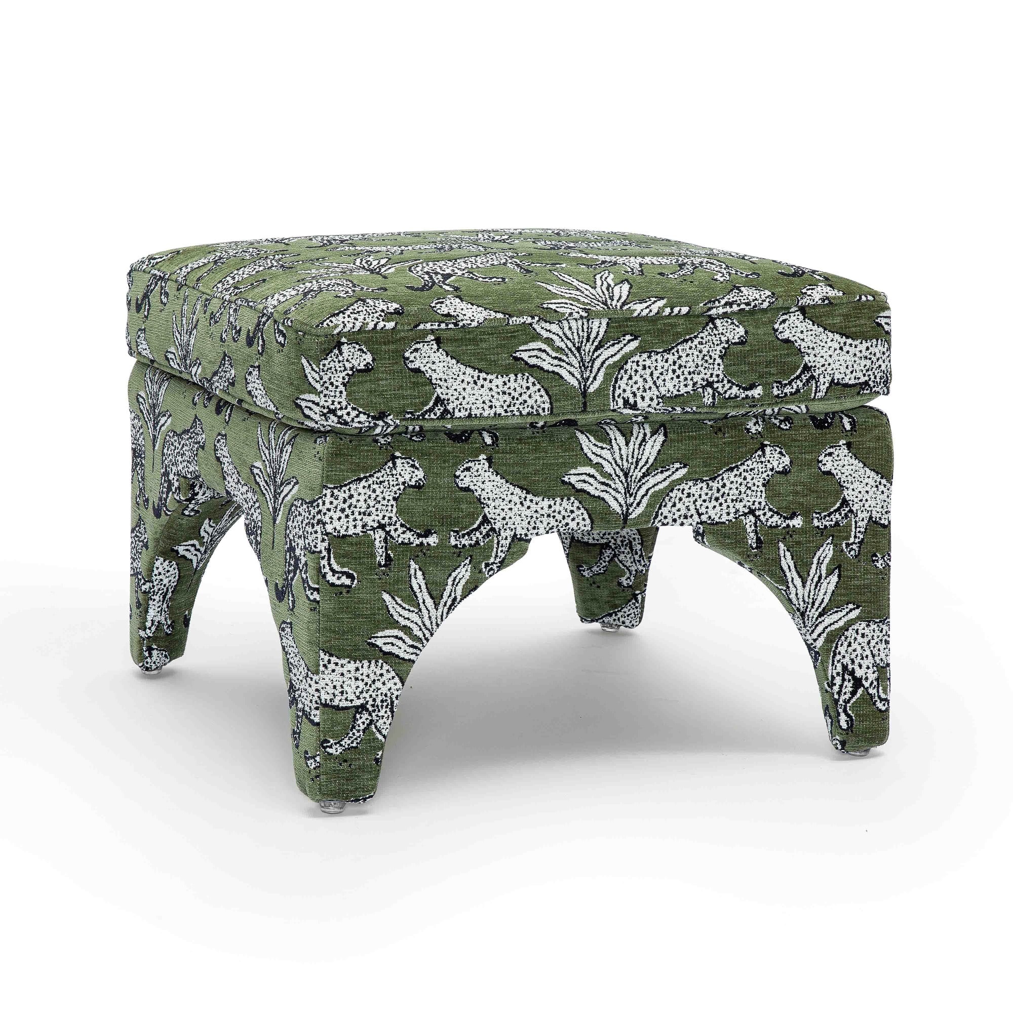 Raji Olive Green Leopard  Ottoman