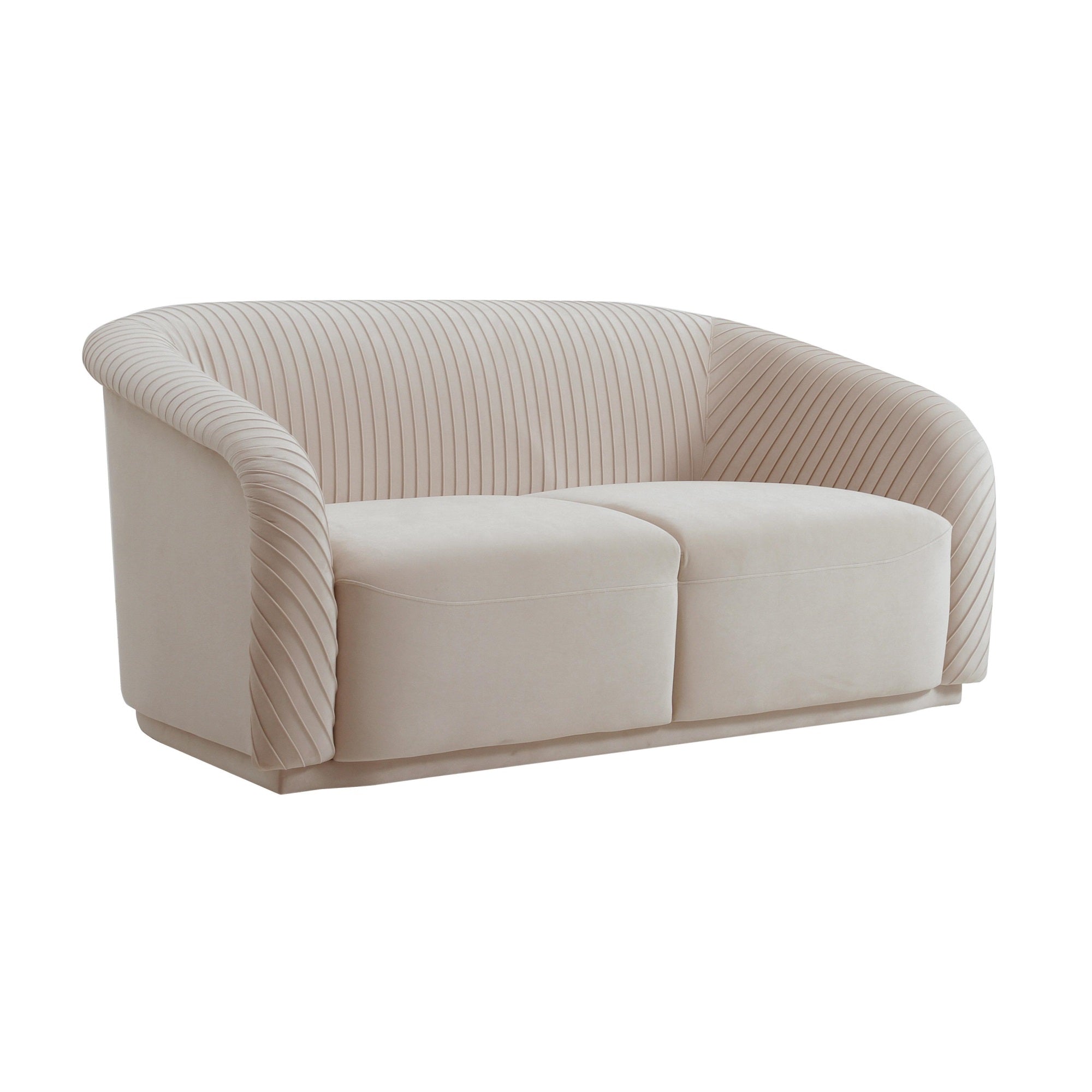 Yara Pleated Beige Velvet Loveseat