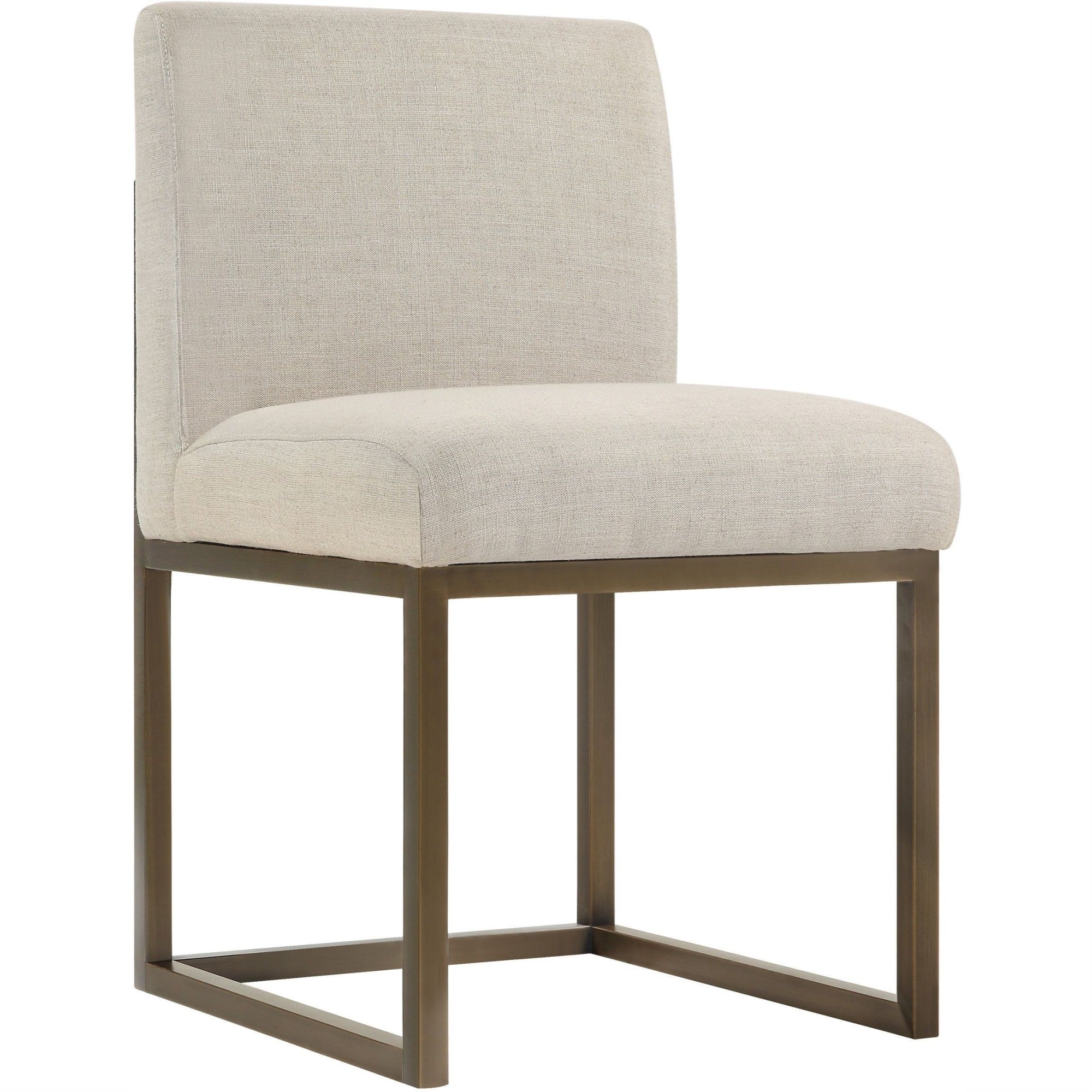Haute Beige Linen Chair In Brass