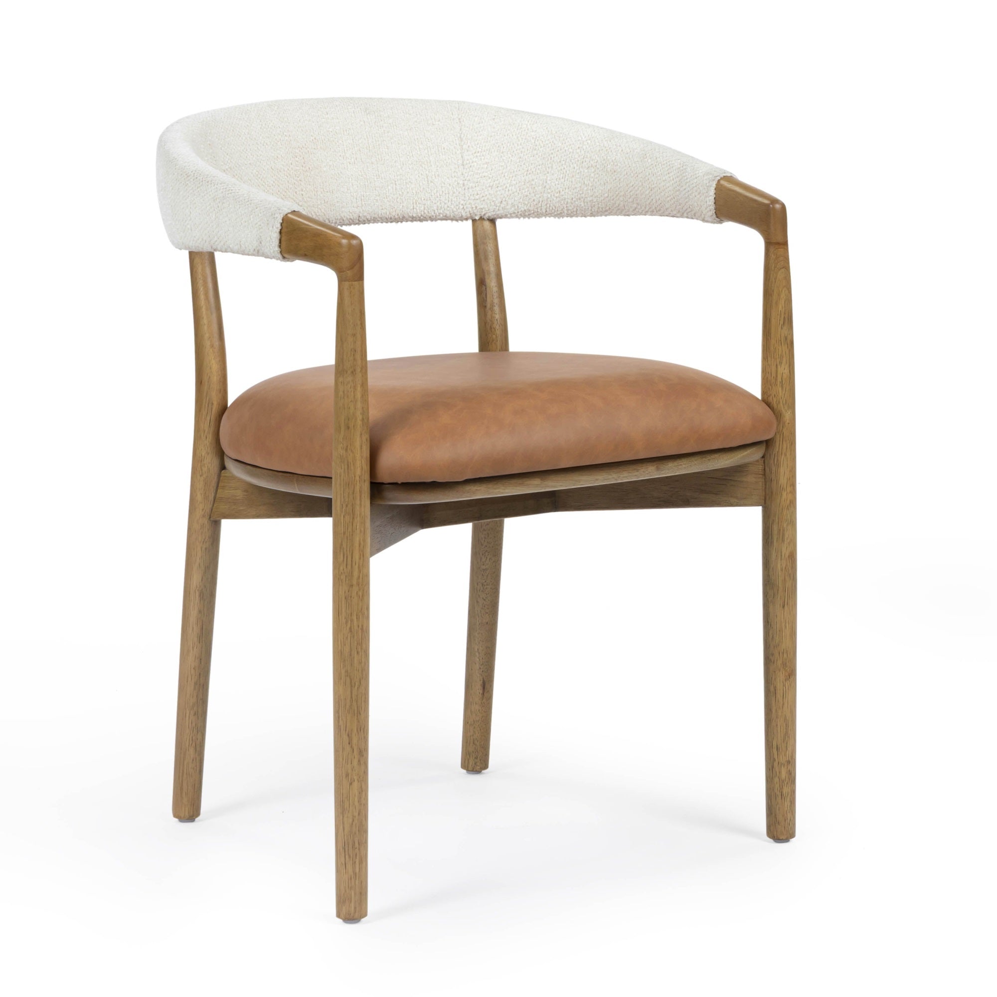 Vina Cognac Vegan Leather and Cream Textured Weave Dining Chair