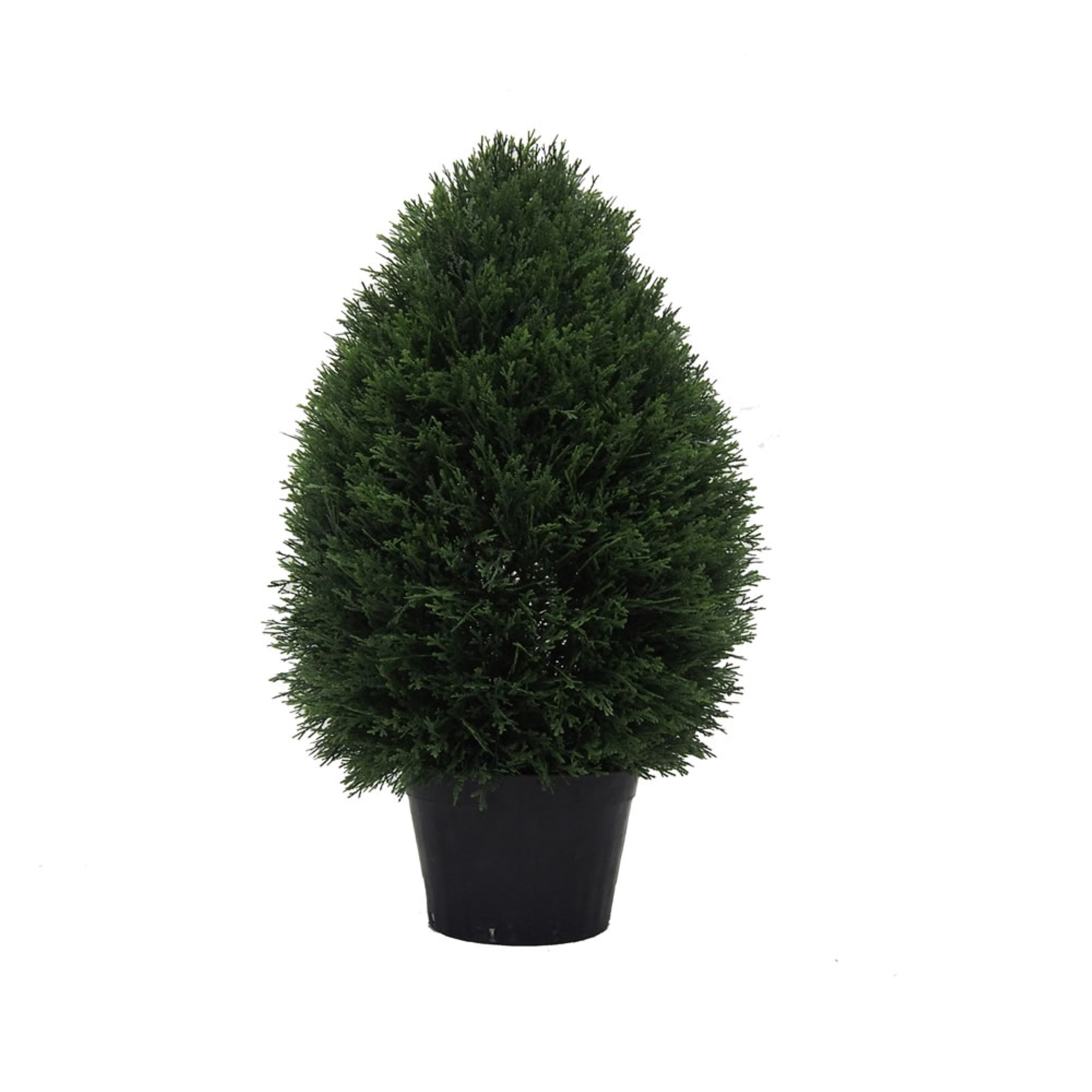 Vickerman 24″ Artificial Cedar Teardrop Shaped Bush, Black Plastic Pot.