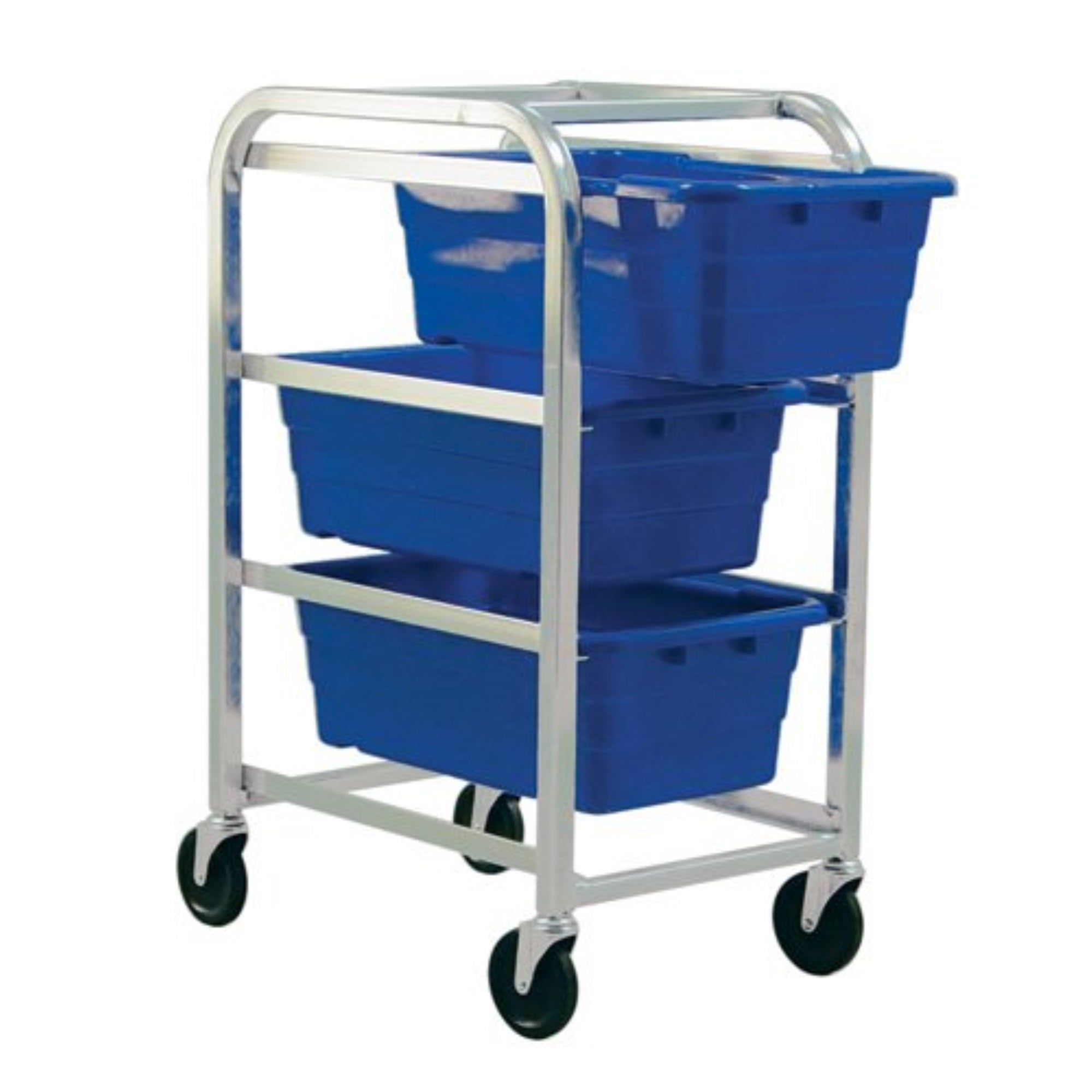 Tub Rack, Mobile, 60 Lb. Weight Capacity Per Bin, End Loading, Holds (3) Tub2516-8 Blue Tubs (Included), Welded Aluminum Constru
