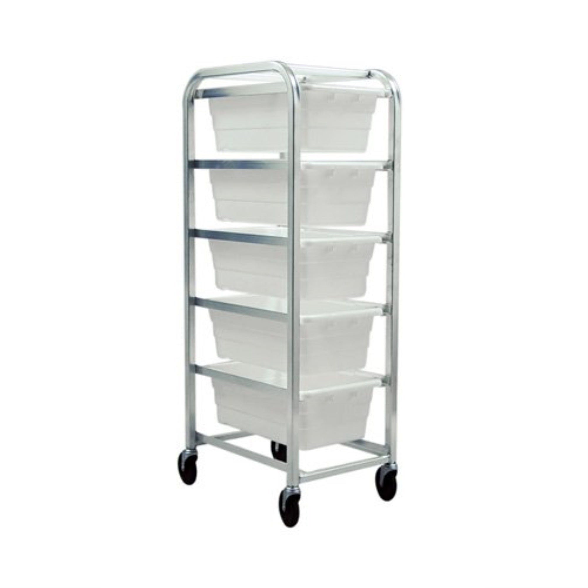 Tub Rack, Mobile, 60 Lb. Weight Capacity Per Bin, End Loading, Holds (5) Tub2516-8 Blue Tubs (Included), Welded Aluminum Constru