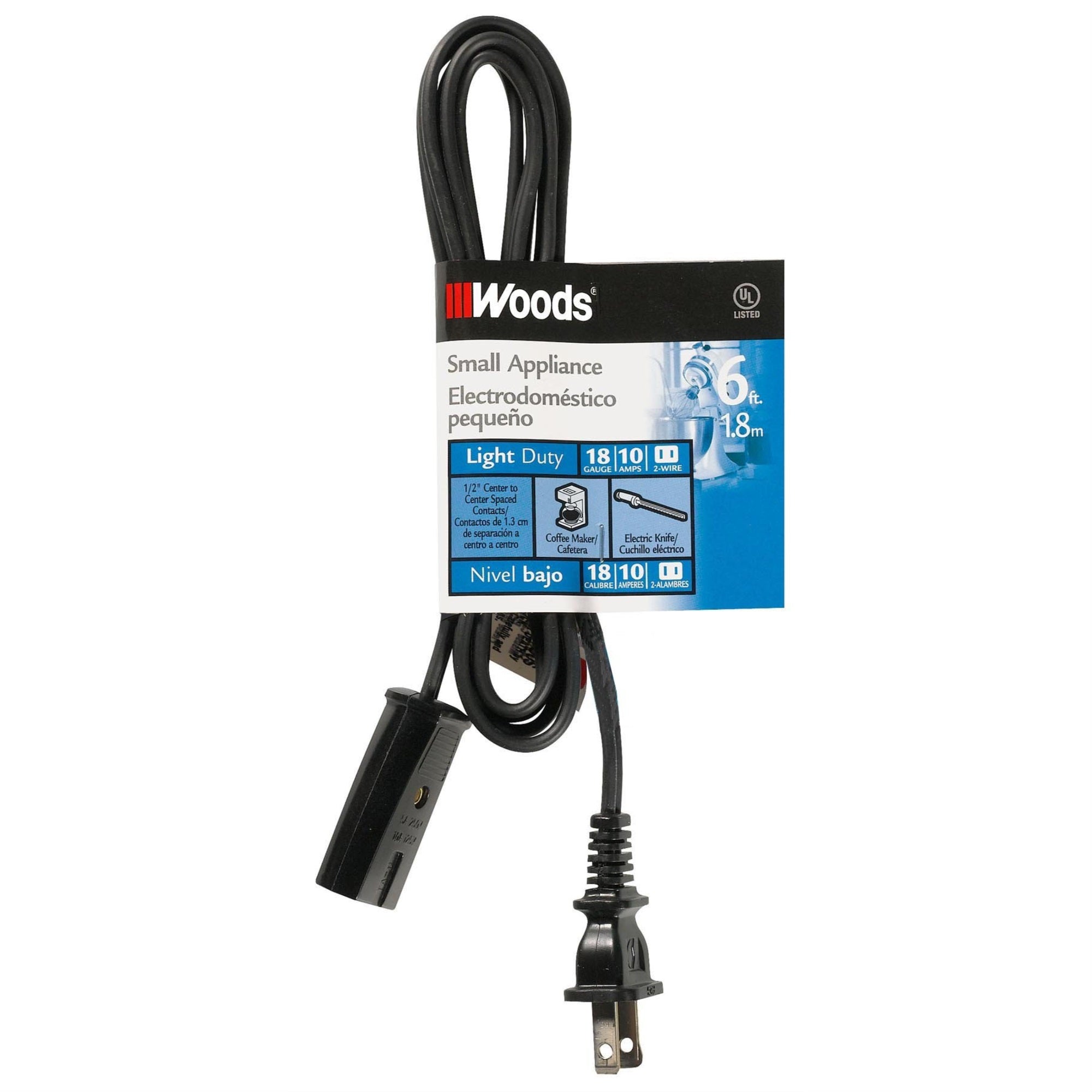Woods 294 Hpn Mini Plug Appliance Cord; 6-Foot; Black