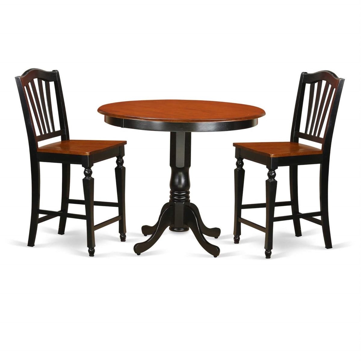 Casafoyer Trch3-Blk-W 3 Piece Counter Height Dining Table Set Contains A Round Wooden Table And 2 Kitchen Dining Chairs, 42X42 Inch, Black & Cherry