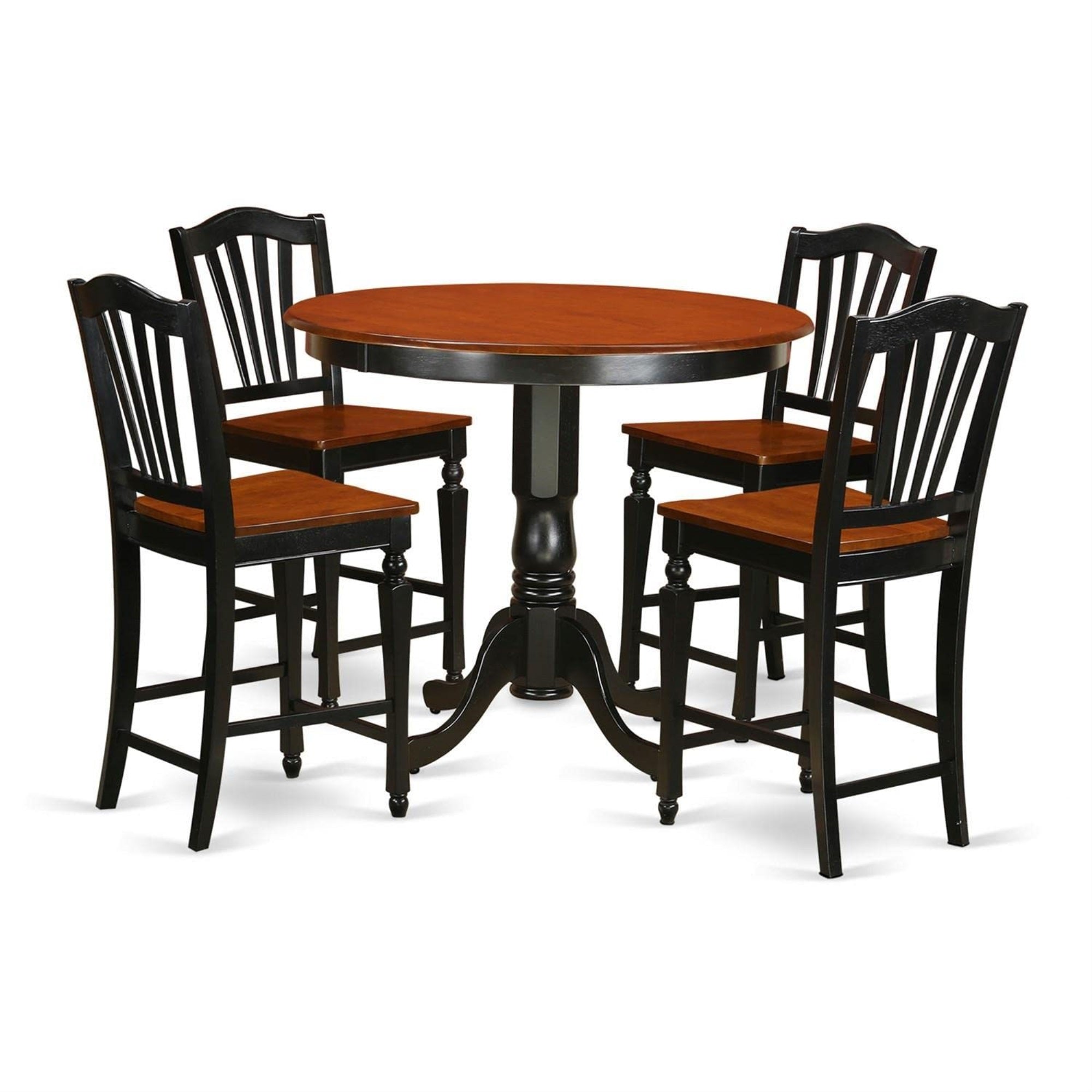 Casafoyer Trch5-Blk-W 5 Piece Counter Height Pub Set Includes A Round Table And 4 Kitchen Dining Chairs, 42X42 Inch, Black & Cherry