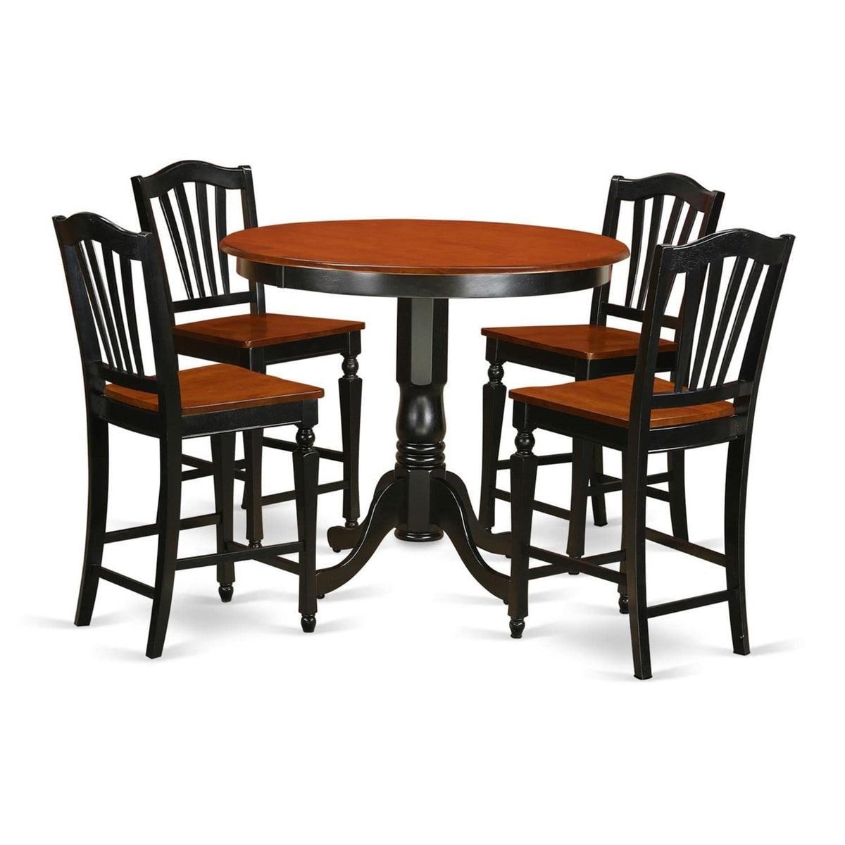 Casafoyer Trch5-Blk-W 5 Piece Counter Height Pub Set Includes A Round Table And 4 Kitchen Dining Chairs, 42X42 Inch, Black & Cherry