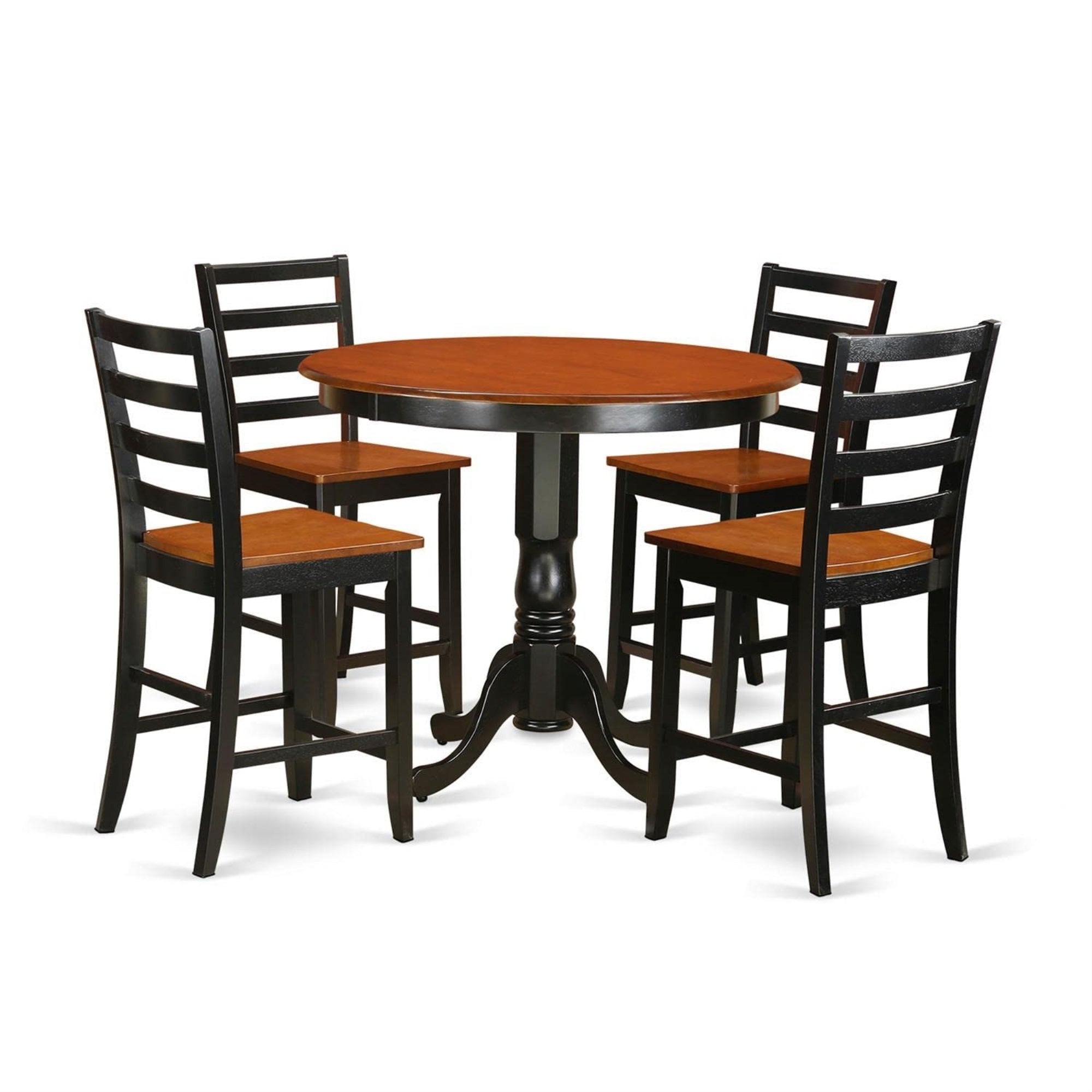 Casafoyer Trenton 5 Piece Counter Height Pub Set Includes A Round Dining Room Table And 4 Kitchen Chairs, 42X42 Inch, Black & Cherry