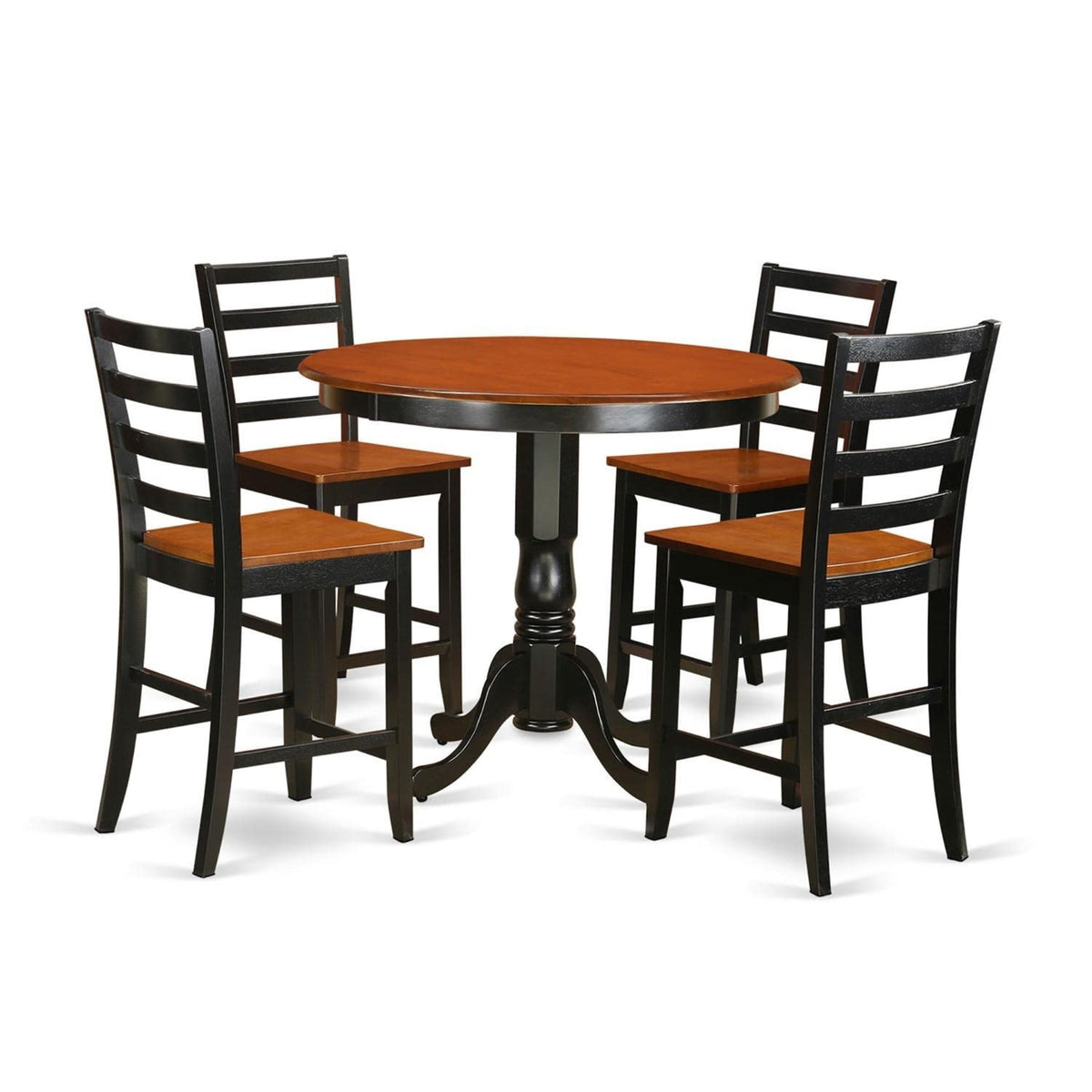 Casafoyer Trenton 5 Piece Counter Height Pub Set Includes A Round Dining Room Table And 4 Kitchen Chairs, 42X42 Inch, Black & Cherry