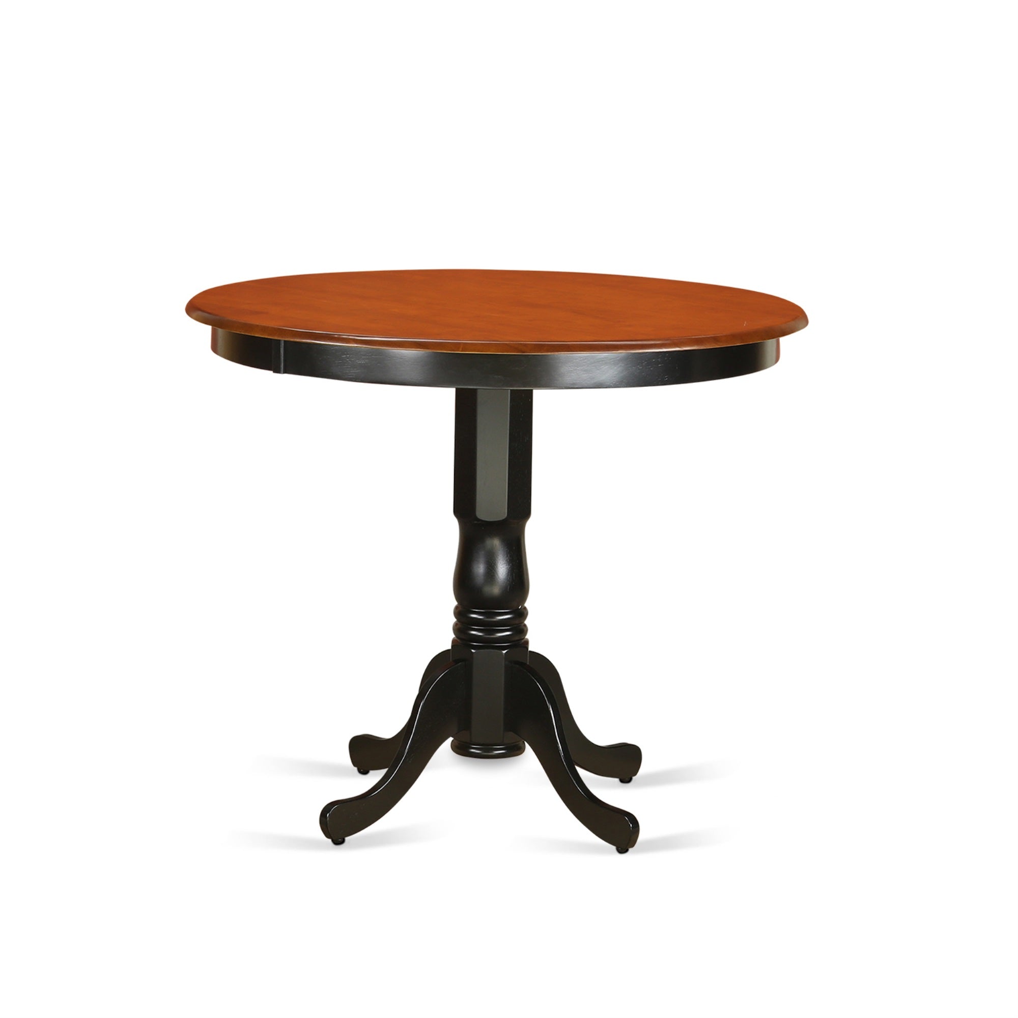 Trfa5-Blk-W 5 Pc Pub Table Set - High-Quality Asian Hardwood, Black & Cherry Finish, Round Shape, Stable Pedestal Design, Slatted Dining Chairs, Defect-Free Guarantee'