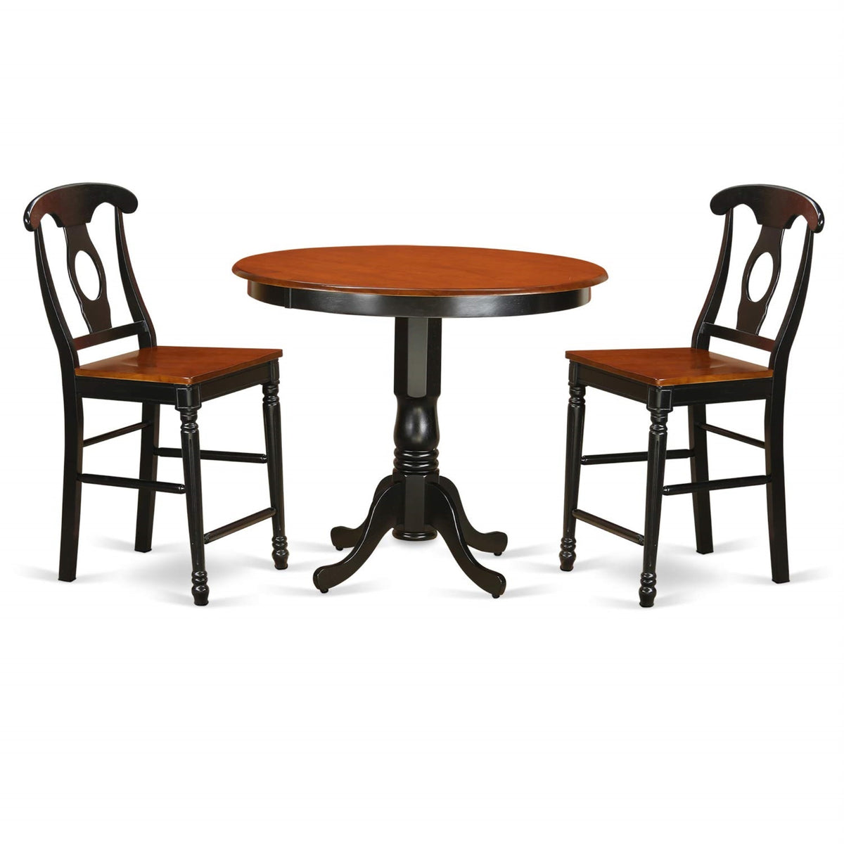 Casafoyer Trke3-Blk-W 3 Piece Counter Height Dining Table Set Contains A Round Kitchen Table And 2 Dining Room Chairs, 42X42 Inch, Black & Cherry