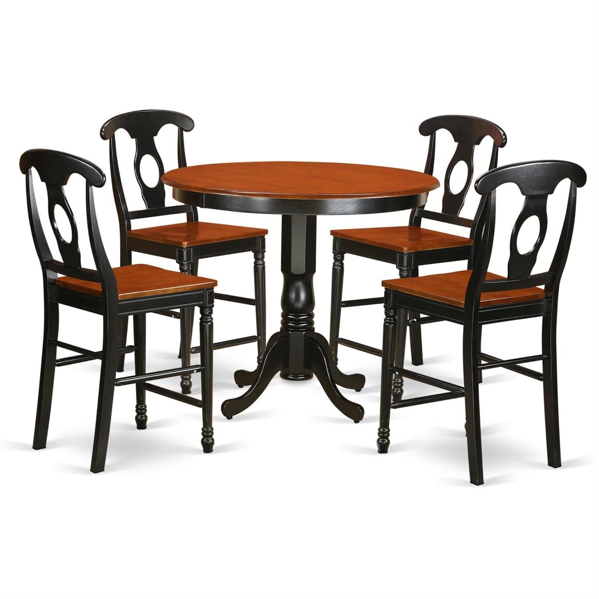 Casafoyer Trke5-Blk-W 5 Piece Kitchen Counter Height Dining Table Set Includes A Round Dining Room Table And 4 Wooden Seat Chairs, 42X42 Inch, Black & Cherry