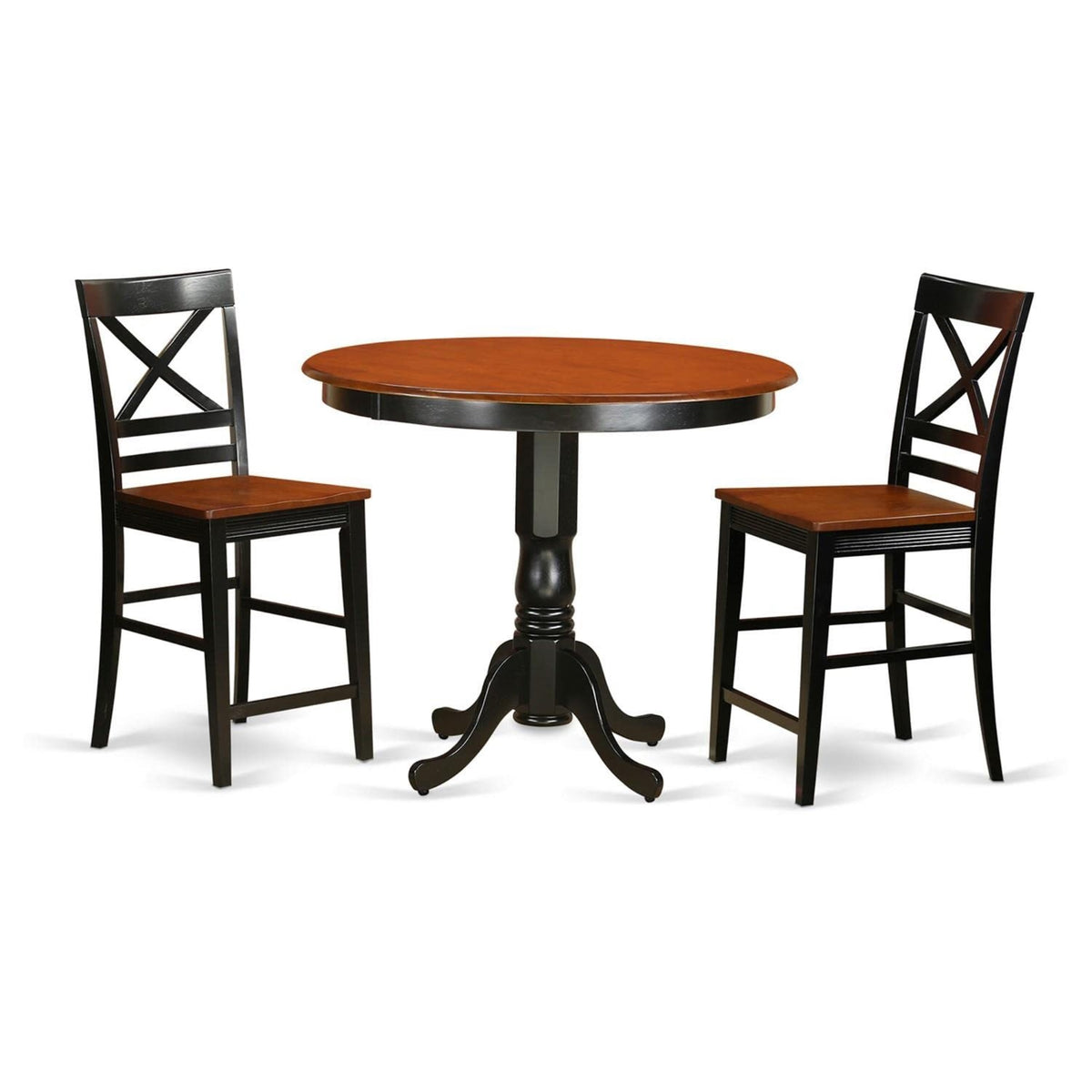 Casafoyer Trqu3-Blk-W 3 Piece Counter Height Set Contains A Round Kitchen Table And 2 Dining Chairs, 42X42 Inch, Black & Cherry