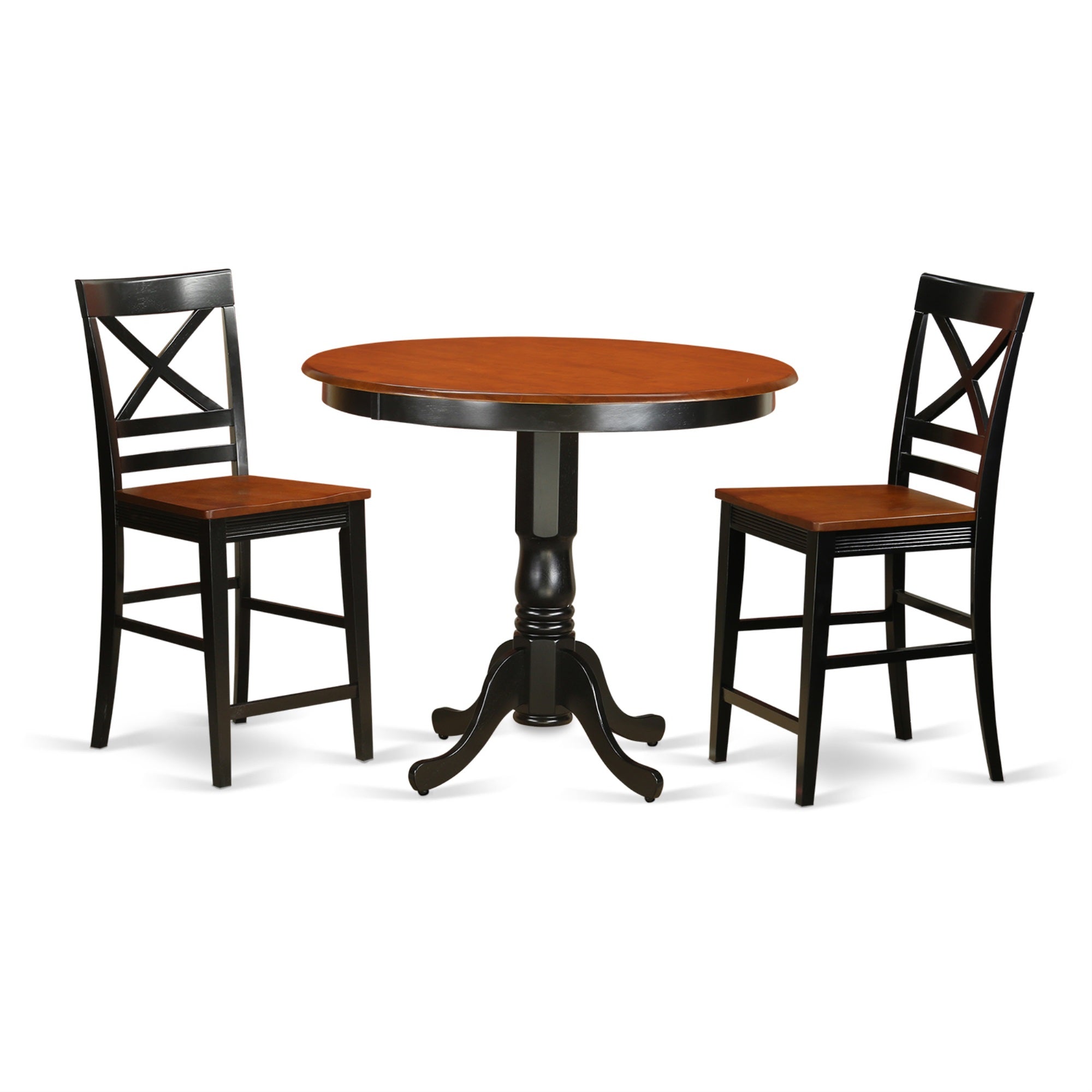 Trqu3-Blk-W 3 Pc Counter Height Pub Set-Pub Table And 2 Bar Stools With Backs