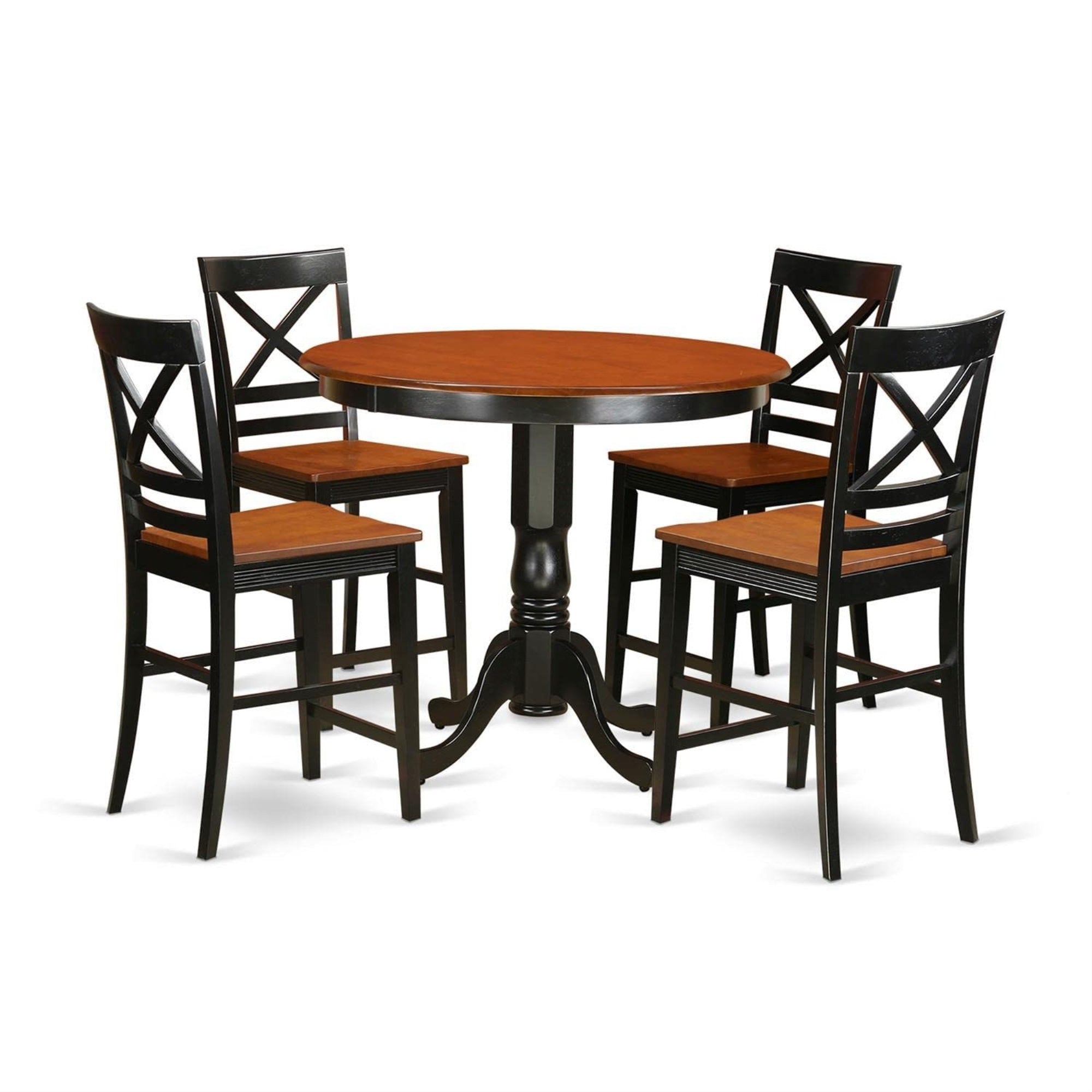 Casafoyer Trqu5-Blk-W 5 Piece Kitchen Counter Set Includes A Round Room Table And 4 Dining Chairs, 42X42 Inch, Black & Cherry