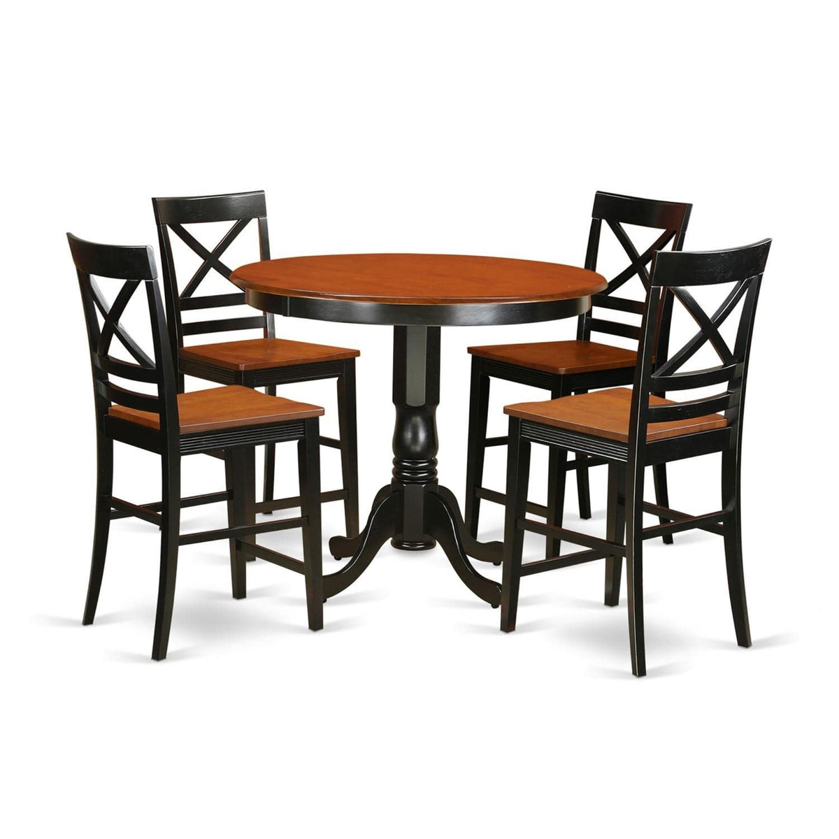 Casafoyer Trqu5-Blk-W 5 Piece Kitchen Counter Set Includes A Round Room Table And 4 Dining Chairs, 42X42 Inch, Black & Cherry