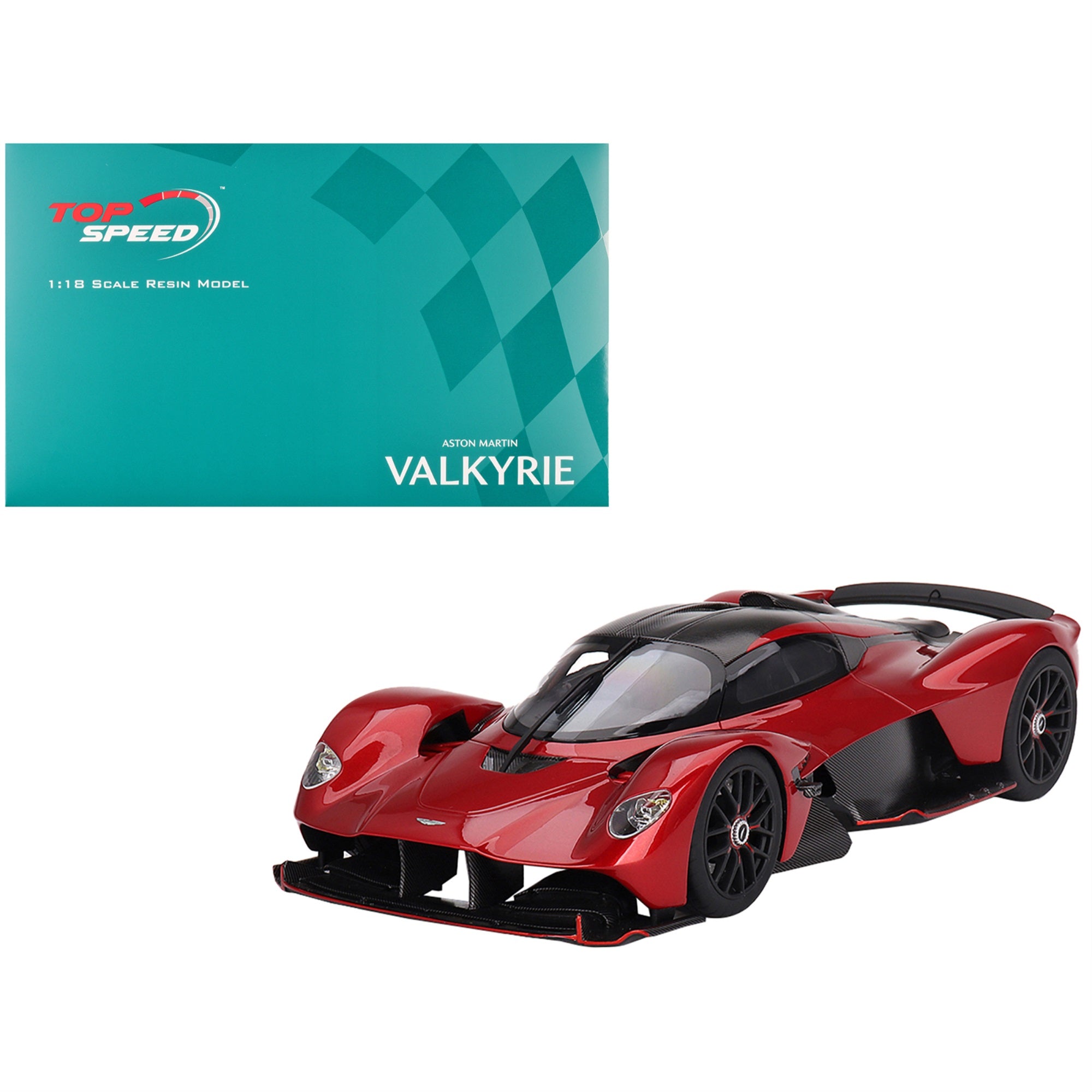 Aston Martin Valkyrie Hyper Red Metallic And Carbon 1/18 Model Car By Top Speed