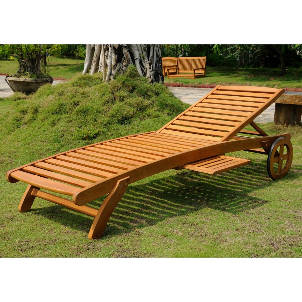Royal Tahiti Outdoor Wood Chaise Lounge With Wheels -Brown Stain