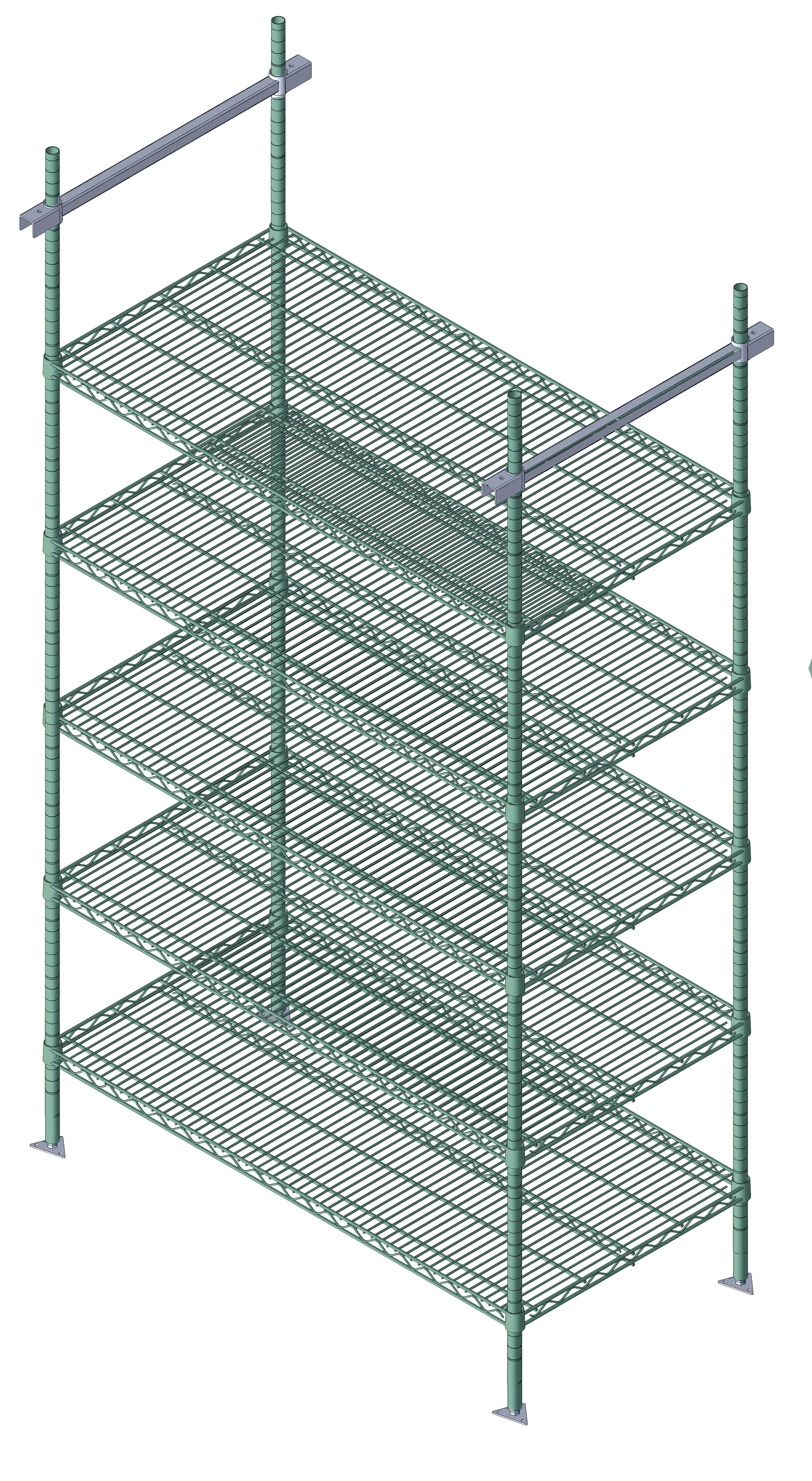 Intermediate Kit, 21", includes: (4) 86"H posts with pre-inserted levelers, (4) foot plates and (2) double-sided overhead track support brackets, gray epoxy antimicrobial finish, NSF, Made in USA