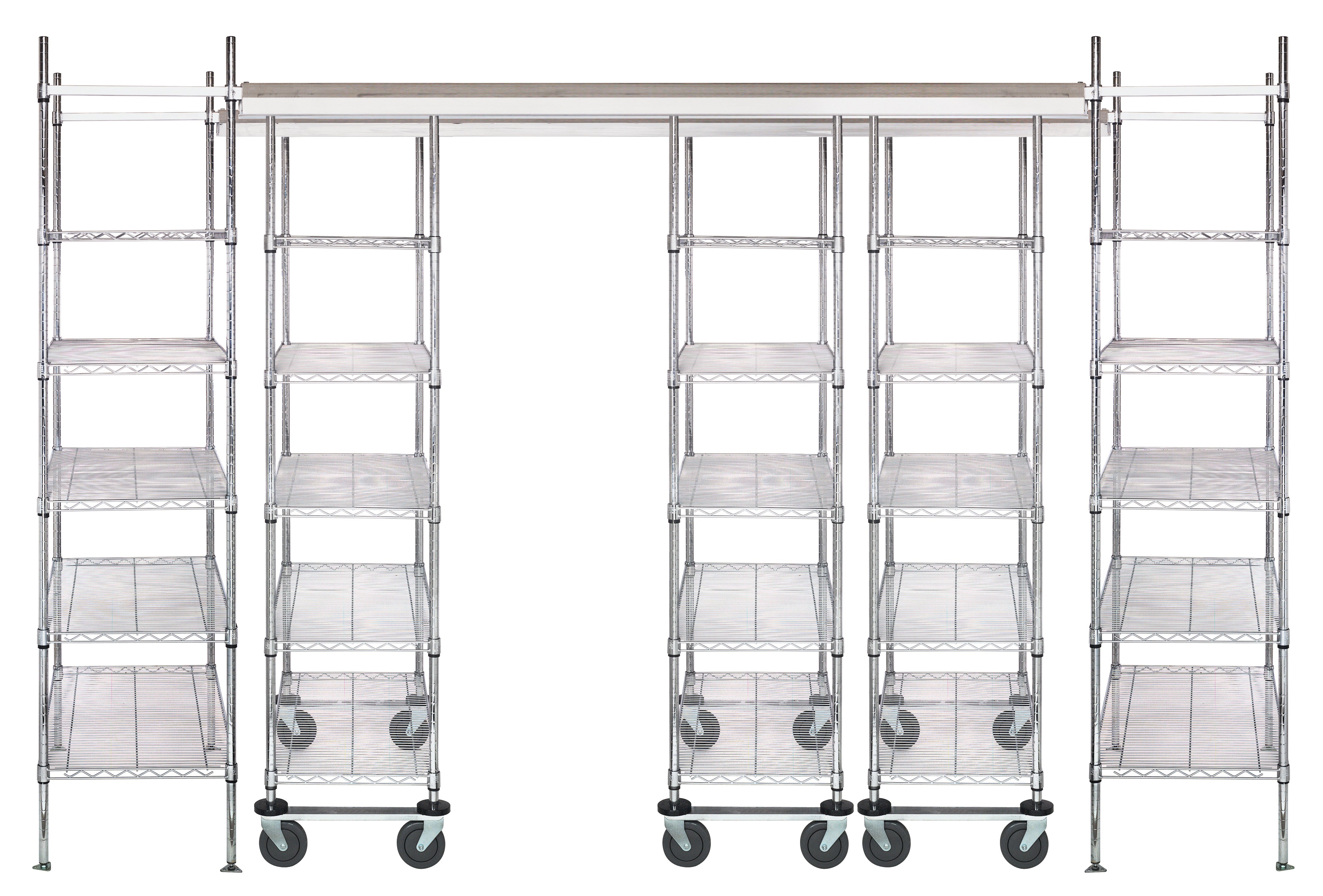 Mobile Kit, 21", includes: (4) 74"H posts, (4) track rollers, (2) tie bars, (4) rigid casters and (4) donut bumpers, black epoxy antimicrobial finish, NSF, Made in USA