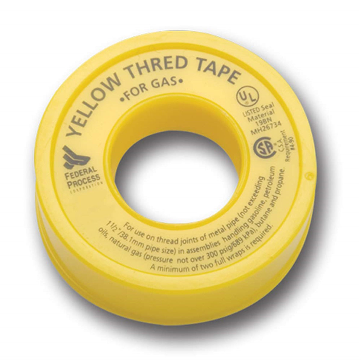 Gasoila Yellow Ptfe Tape For Gas, Propane, Natural Gas, Buthane, Propane, Kerosene, Water, Oxygen, -450 To 550 Degree F Performance Temperature, 3.8 Mil Thick, 260' Length, 1/2' Width, 1-Pack