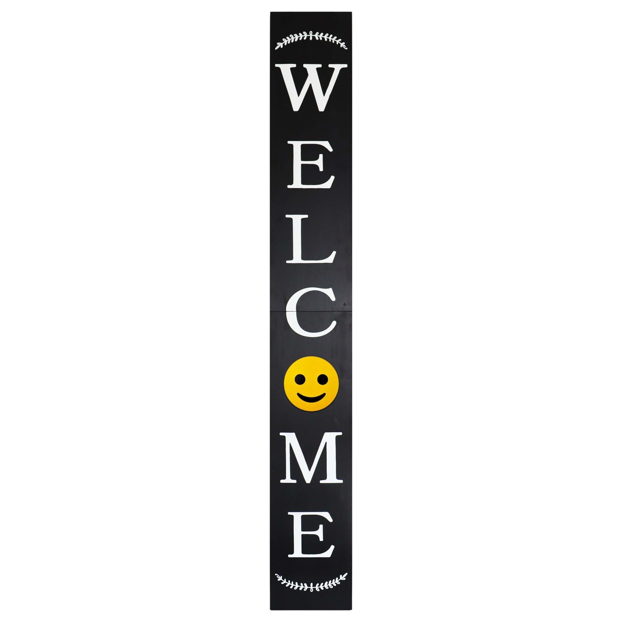 Smiley Face Modern Farmhouse Welcome Sign 72In: Black