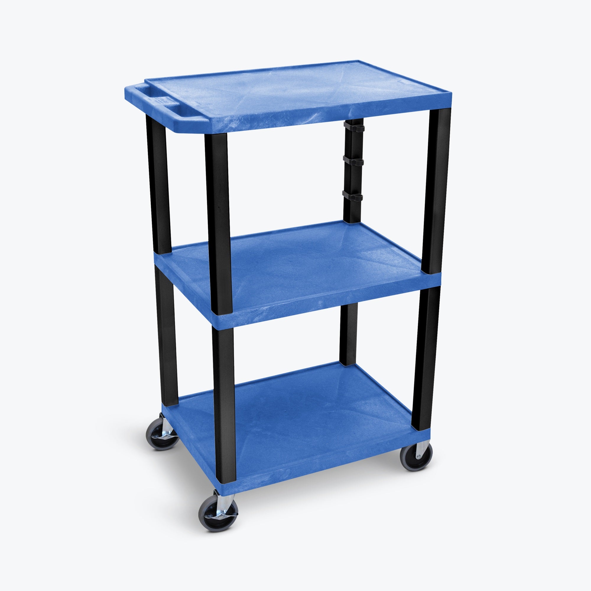 42H 3-Shelf Utility Cart - Blue Shelves, Black Legs