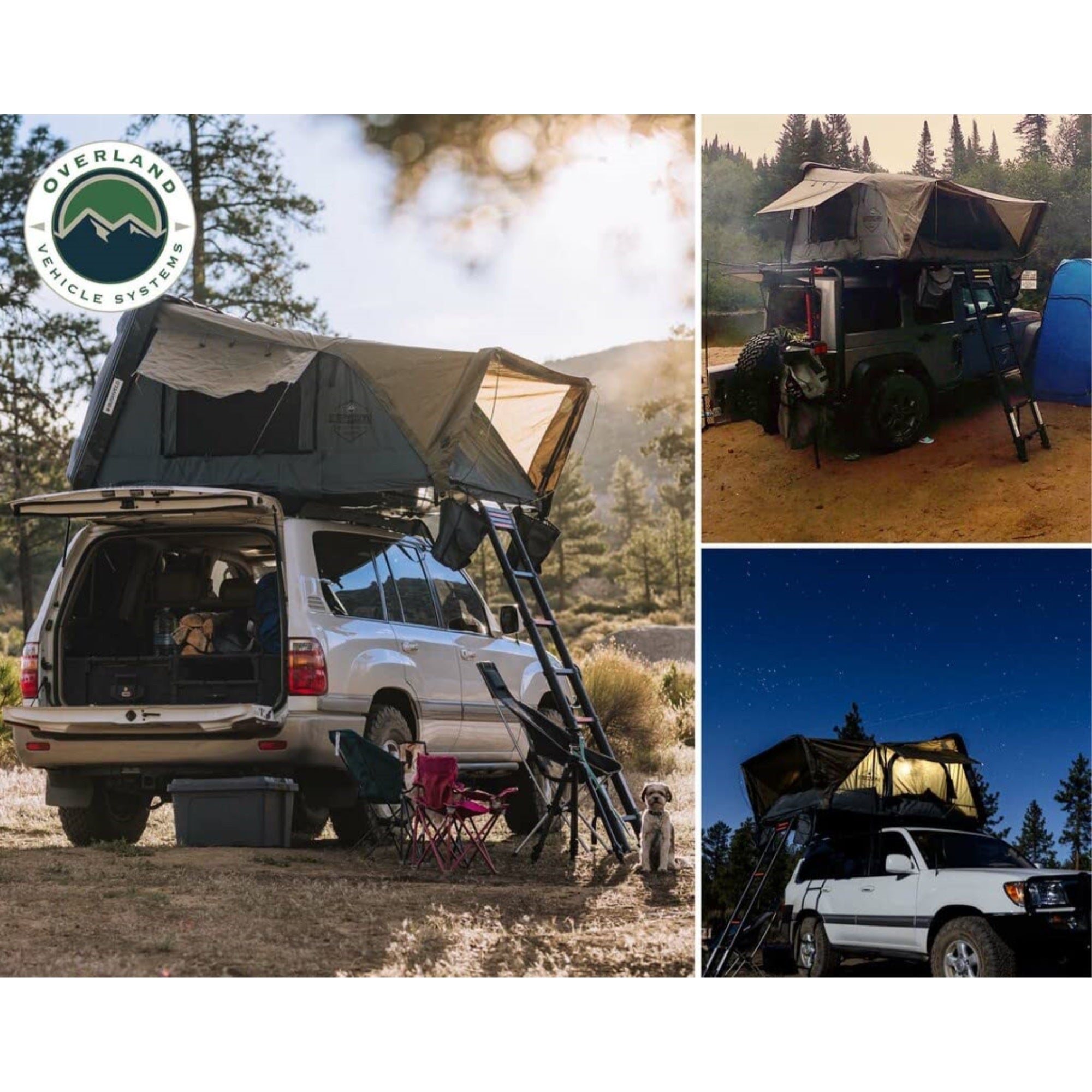 Overland Vehicle Systems Bushveld Ii Hard Shell Clam Shell Roof Top Tent With Aluminum Base Dark Grey Body And Green Rainfly - 2 Person Tent - Four Seasons Ready